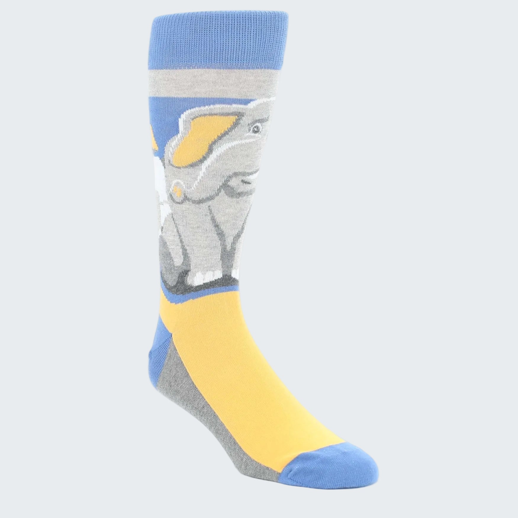 Colorful sock with an elephant design on a white background
