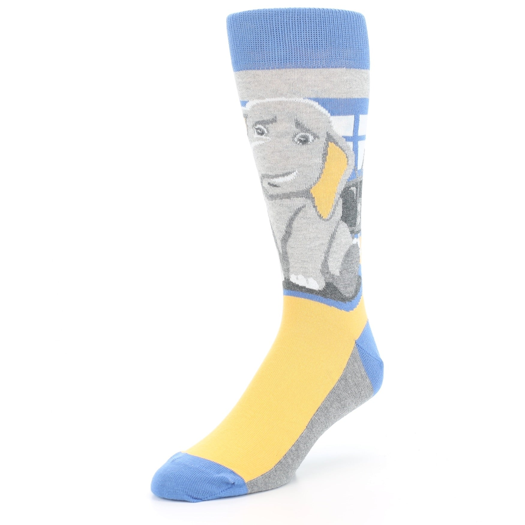 Colorful sock with a cartoon character on a white background