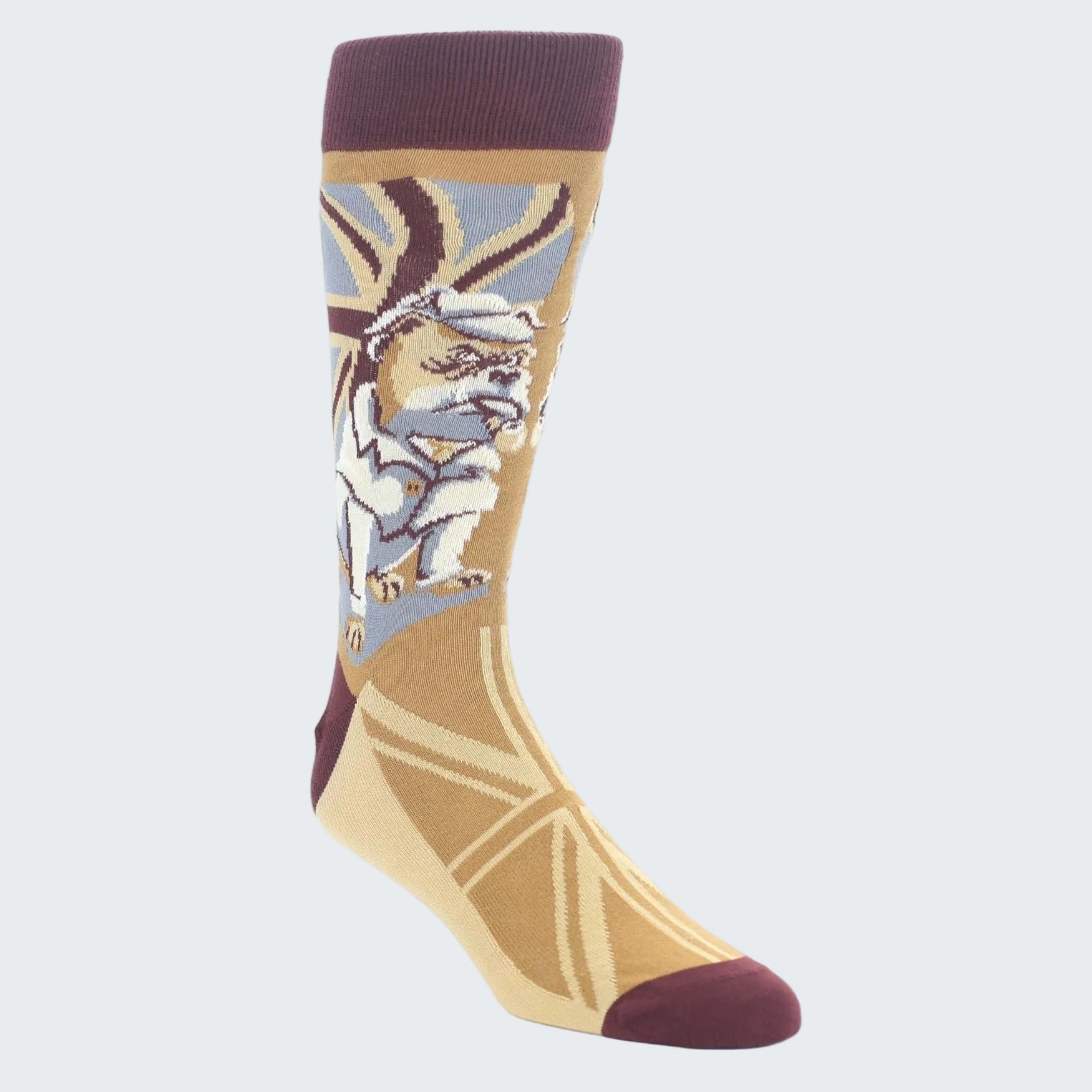 Sock with a design of a bulldog on a beige background