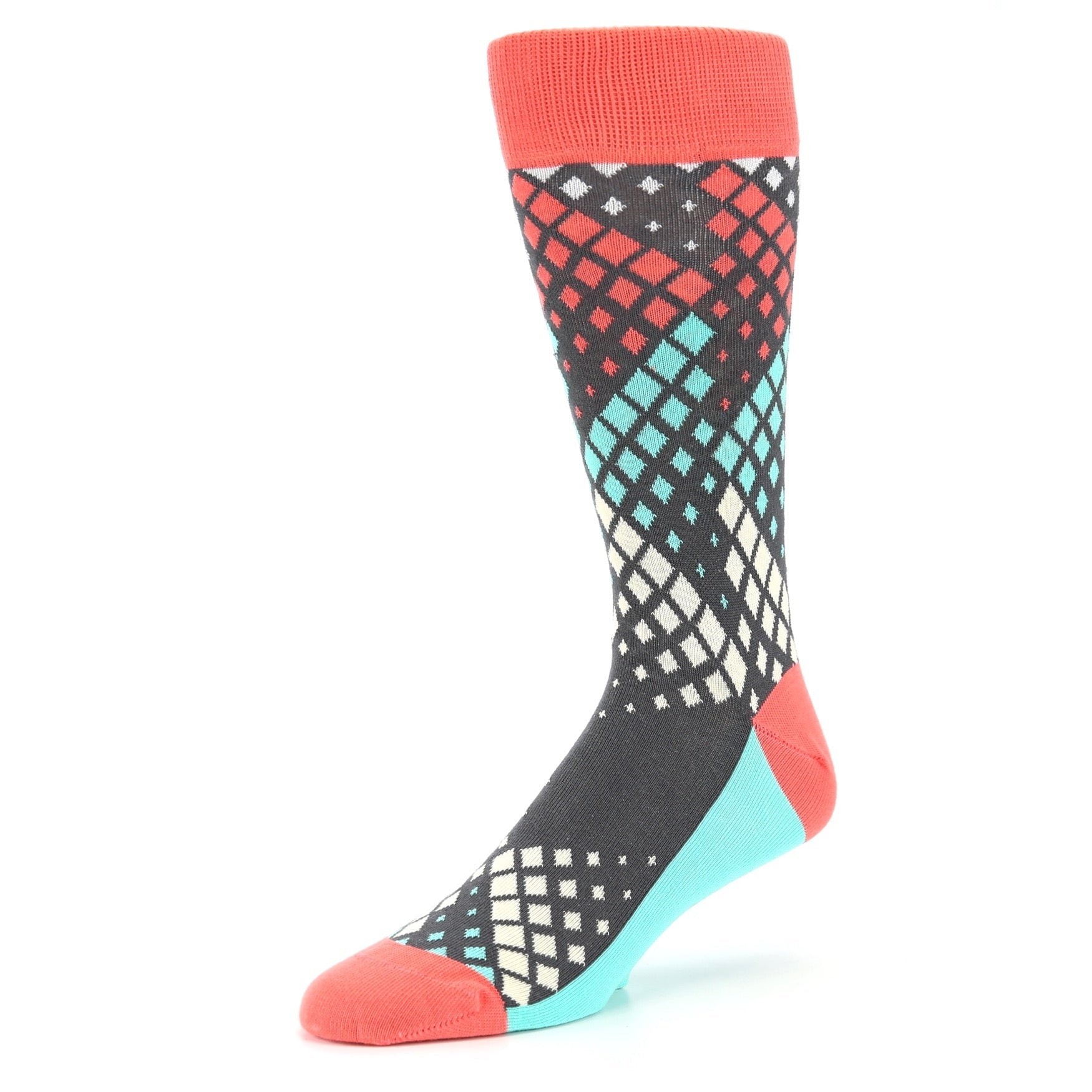 Colorful patterned sock with a white background