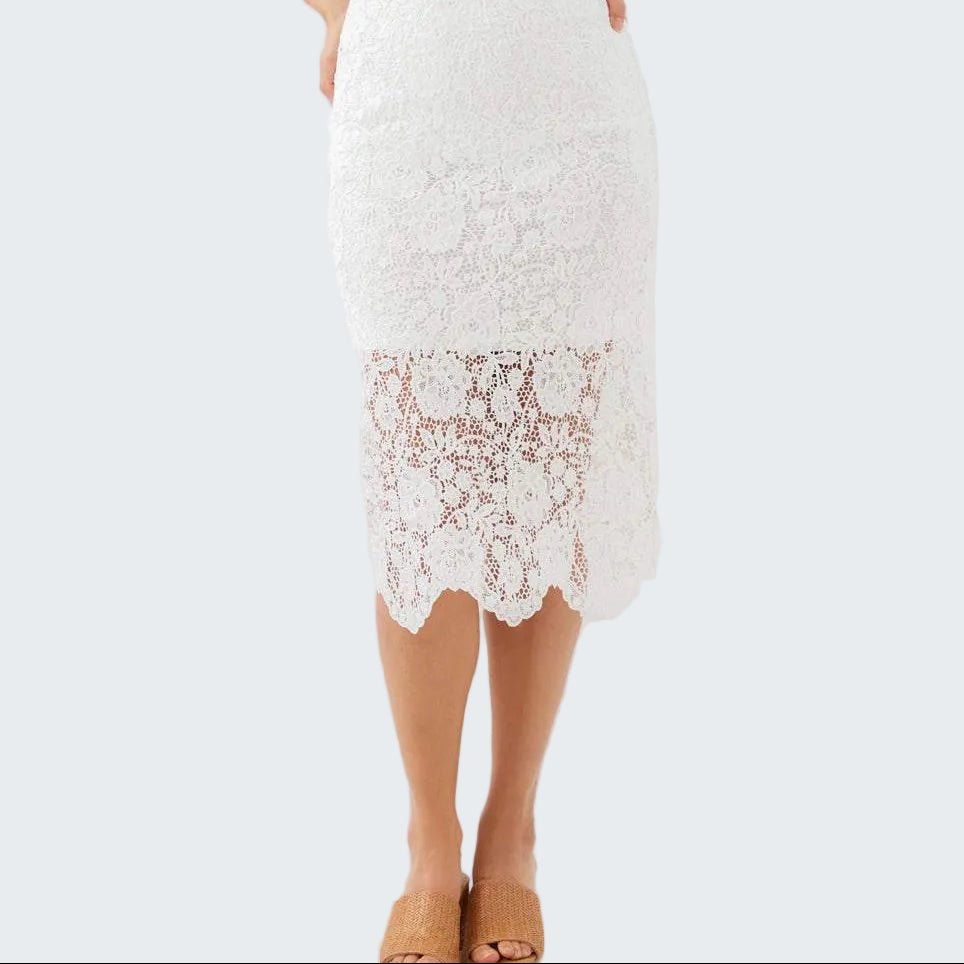 White lace dress on a plain white background