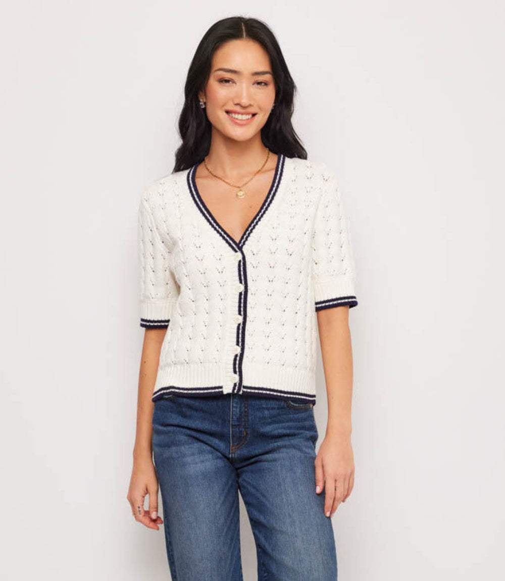 Karen Kane Petite Short Sleeve Cardigan Sweater - Off White