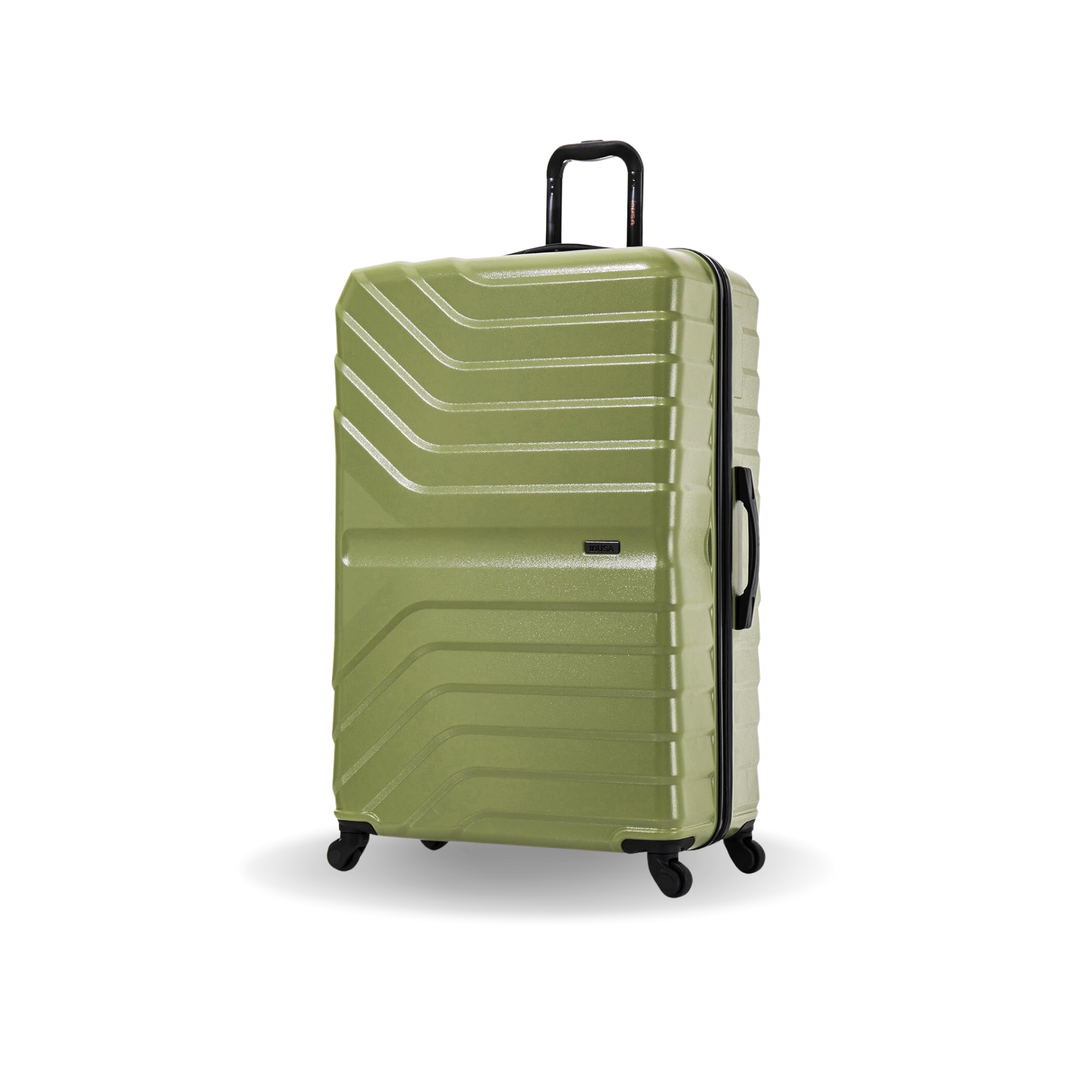 Green suitcase with a textured surface on a white background