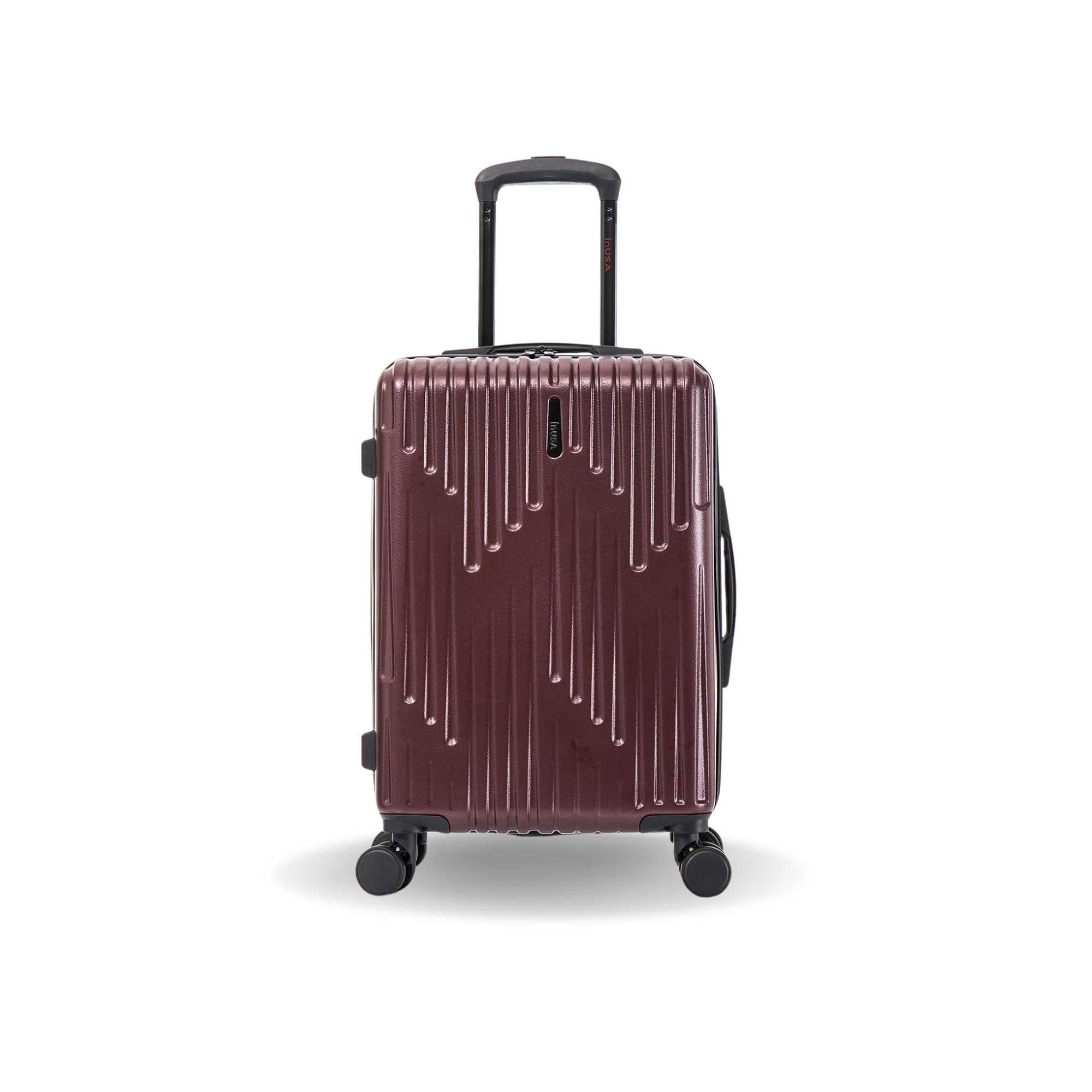 Maroon suitcase with a textured surface on a white background