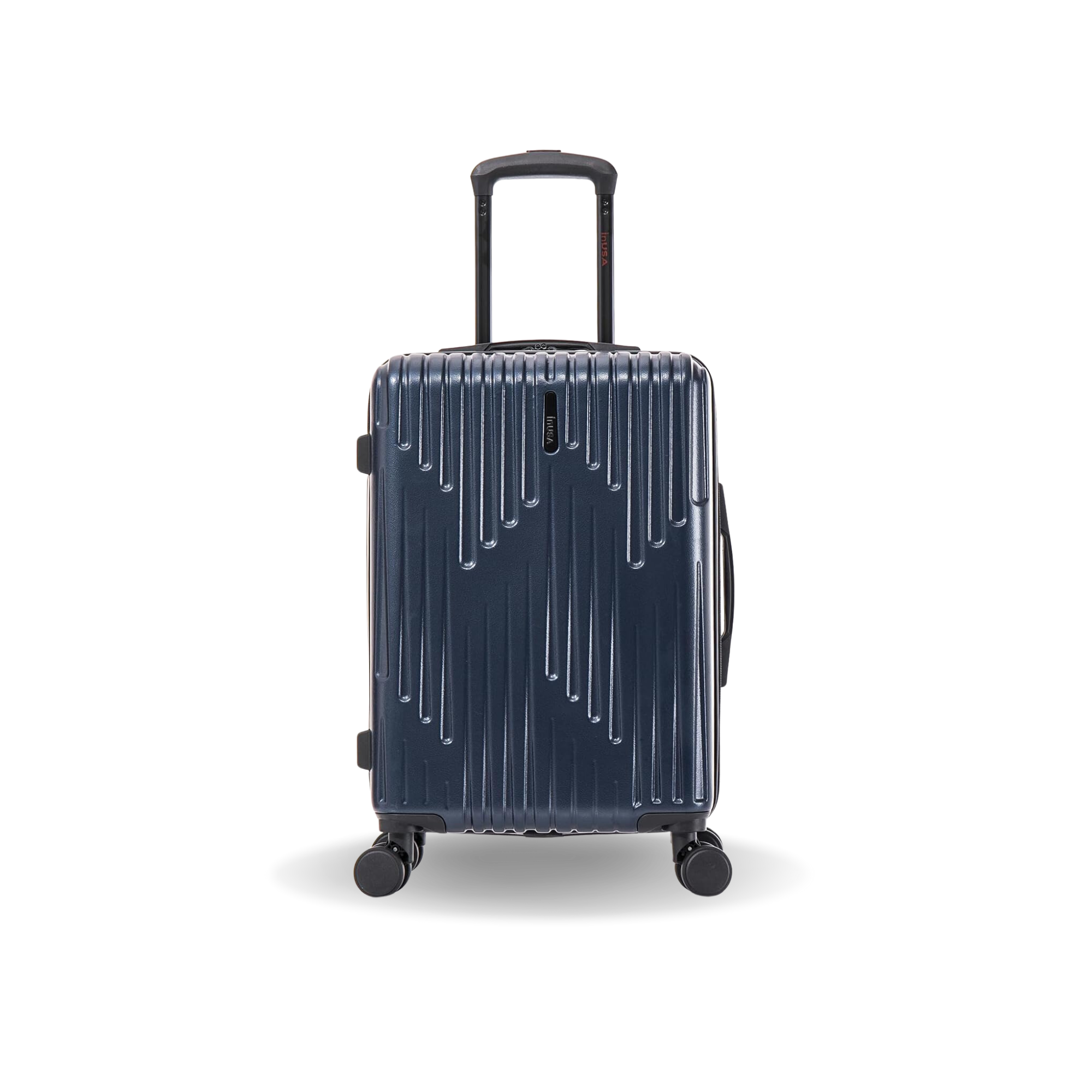 Blue suitcase with a textured surface on a white background