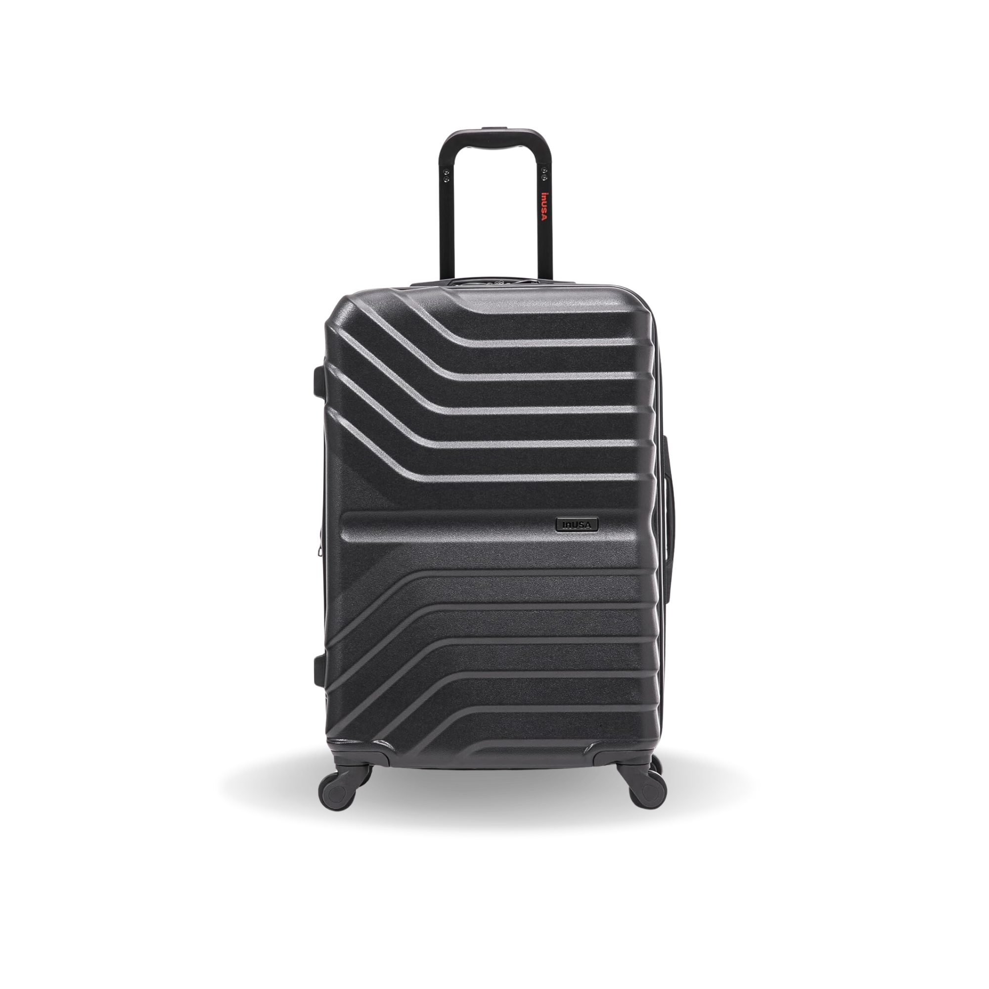 Black suitcase with a geometric design on a white background