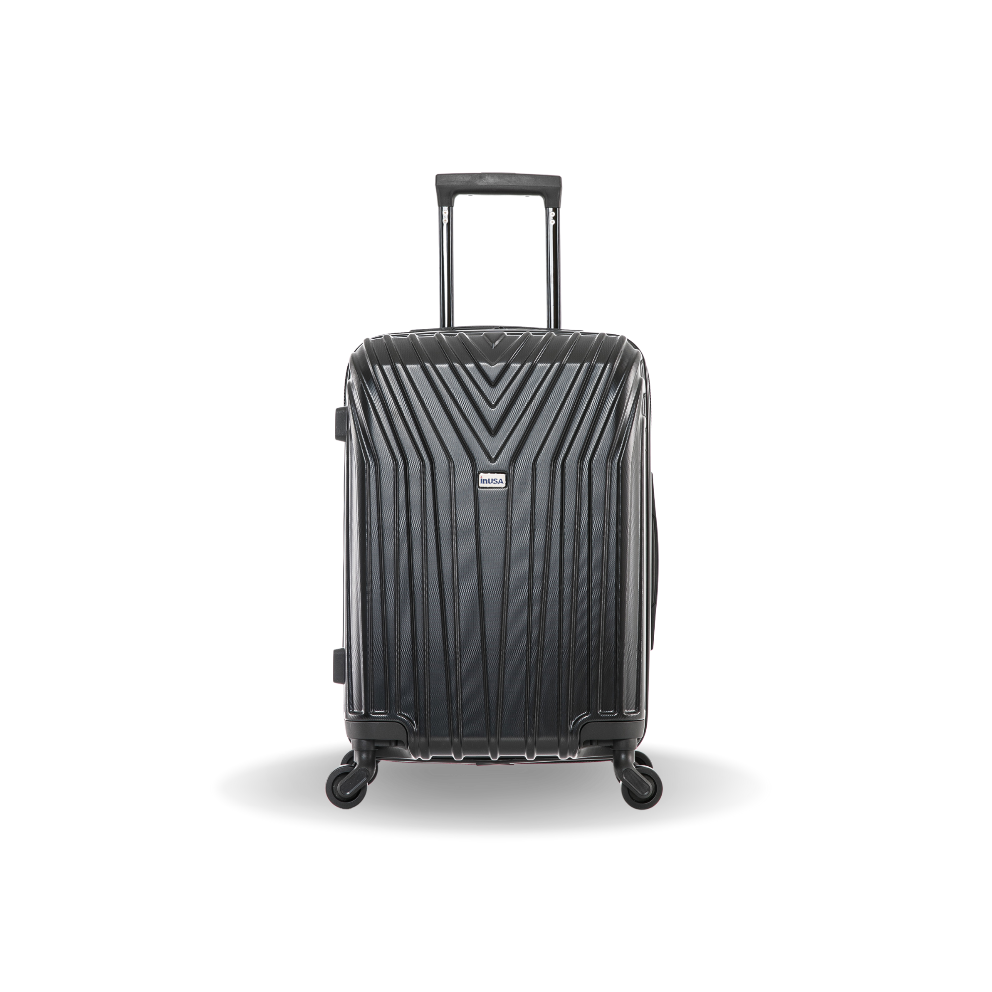Black suitcase with a geometric design on a white background