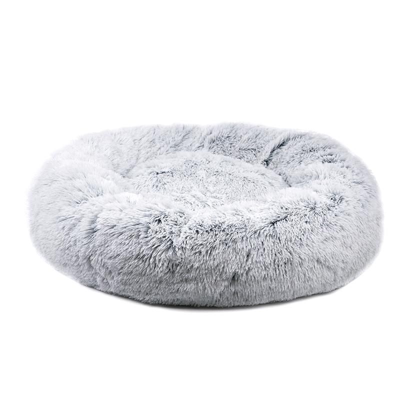 Fluffy gray pet bed on a white background