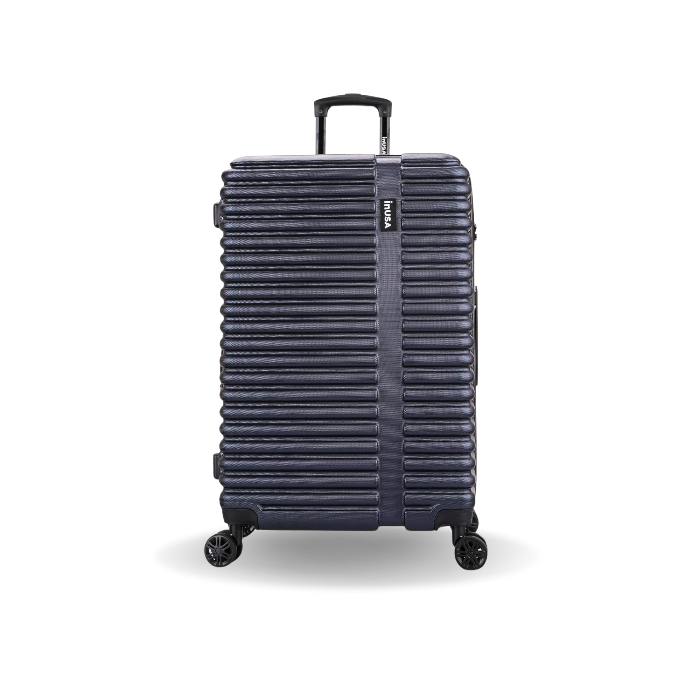 Black suitcase with a strap on a white background