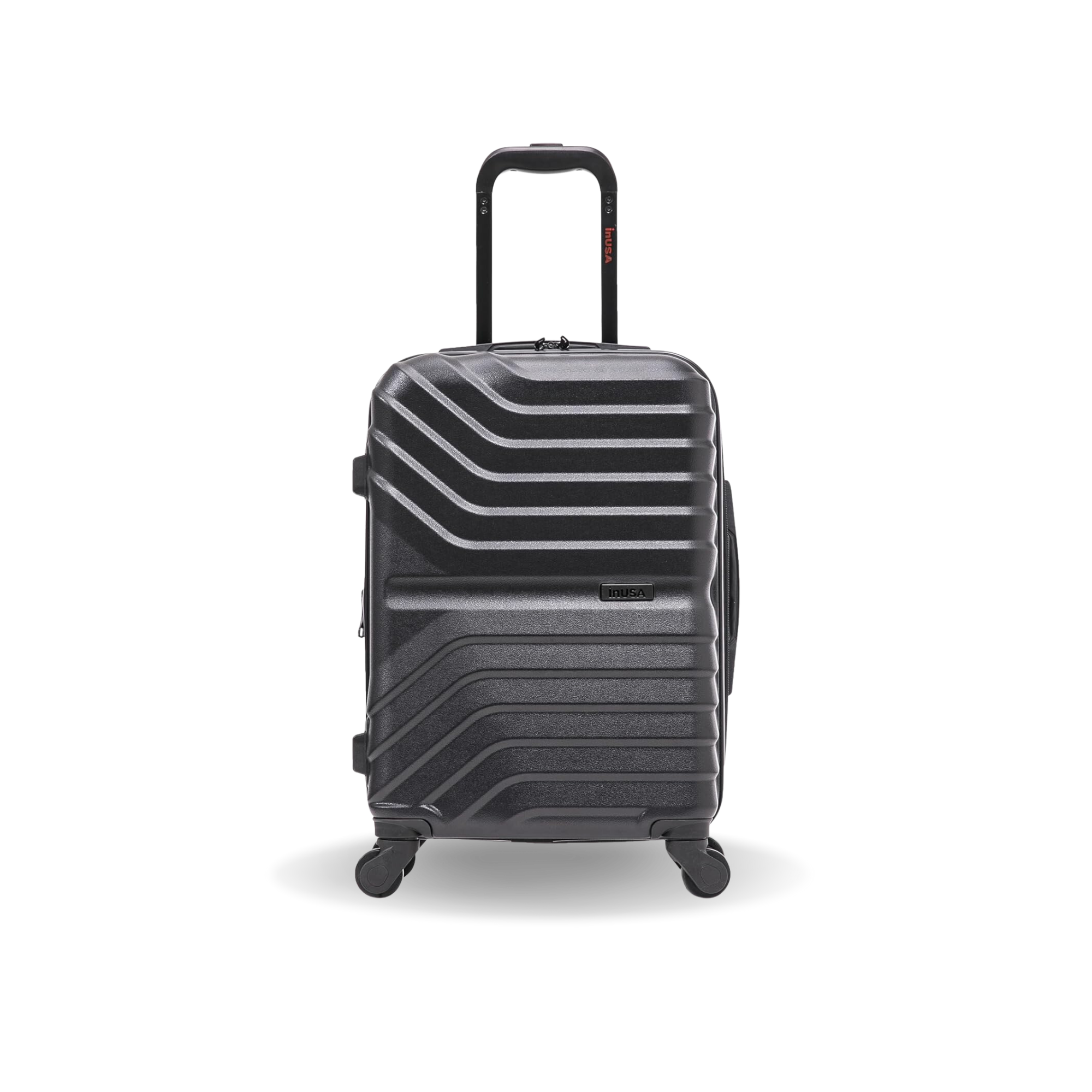 Black suitcase with a geometric design on a white background