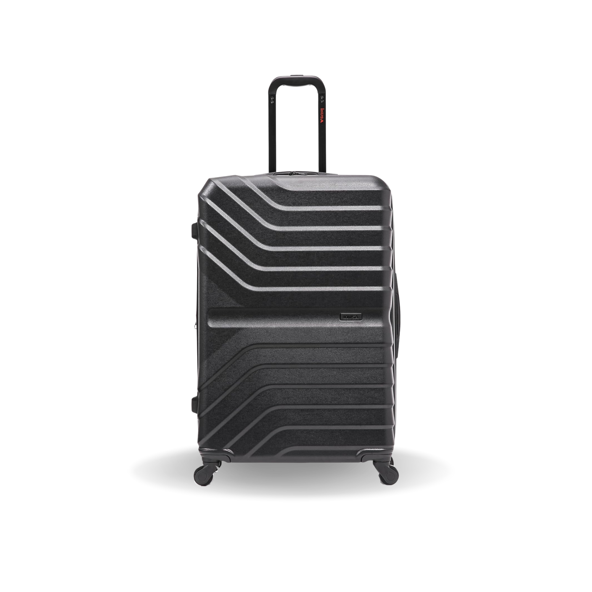 Black suitcase with geometric design on a white background