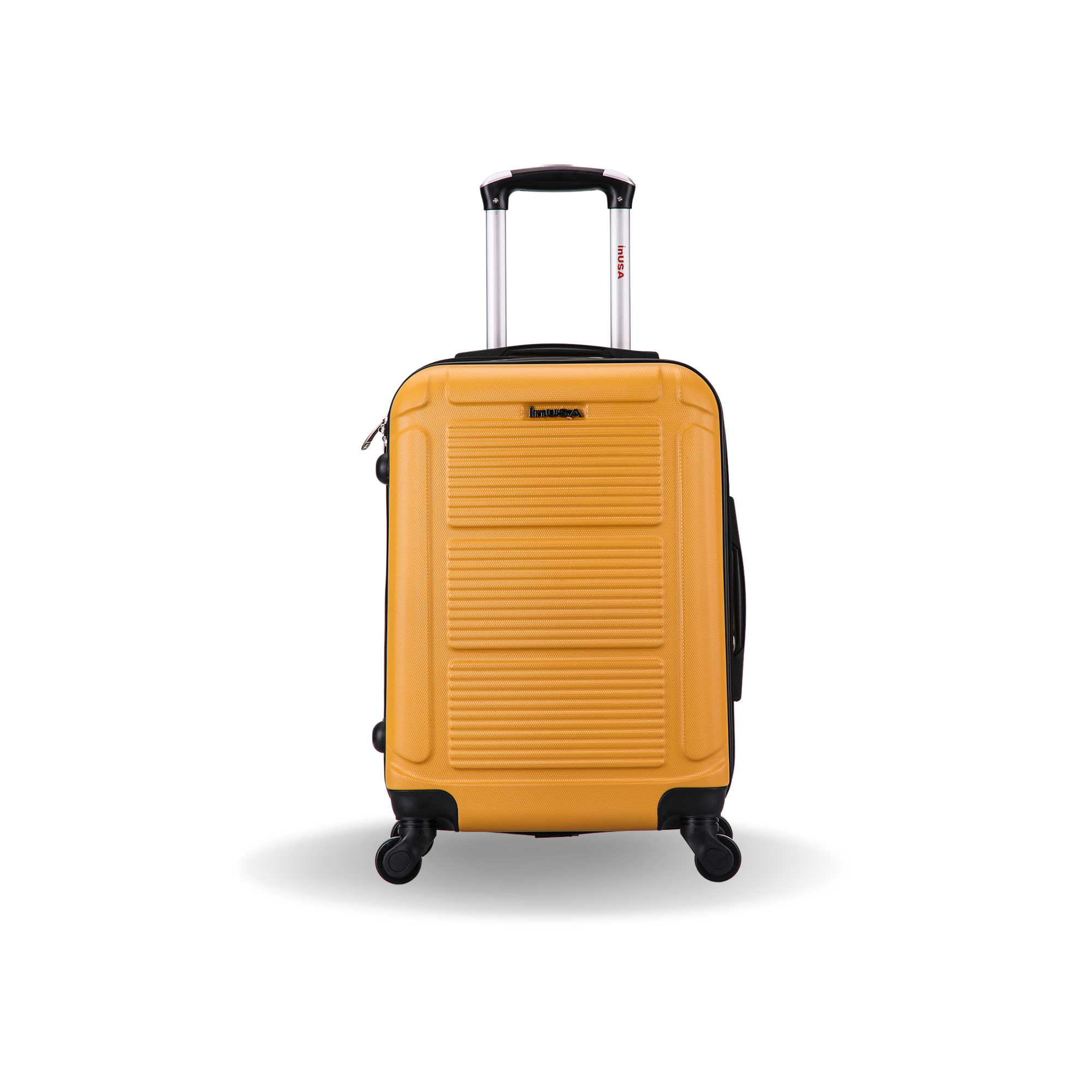 Yellow suitcase with a textured surface on a white background