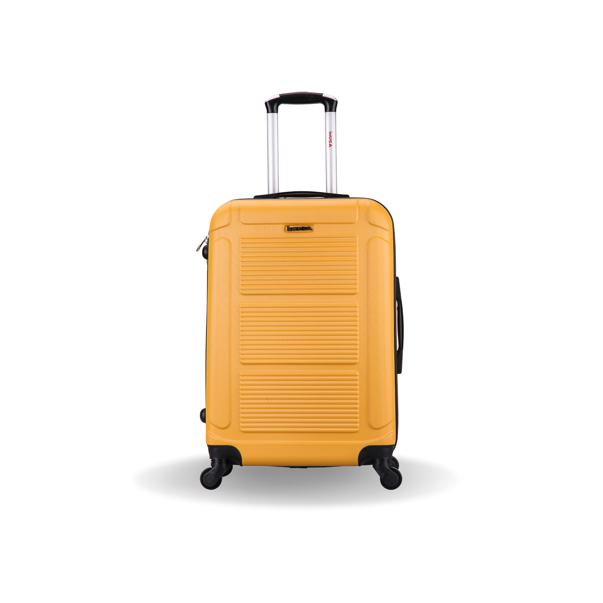 Yellow suitcase with a textured surface on a white background