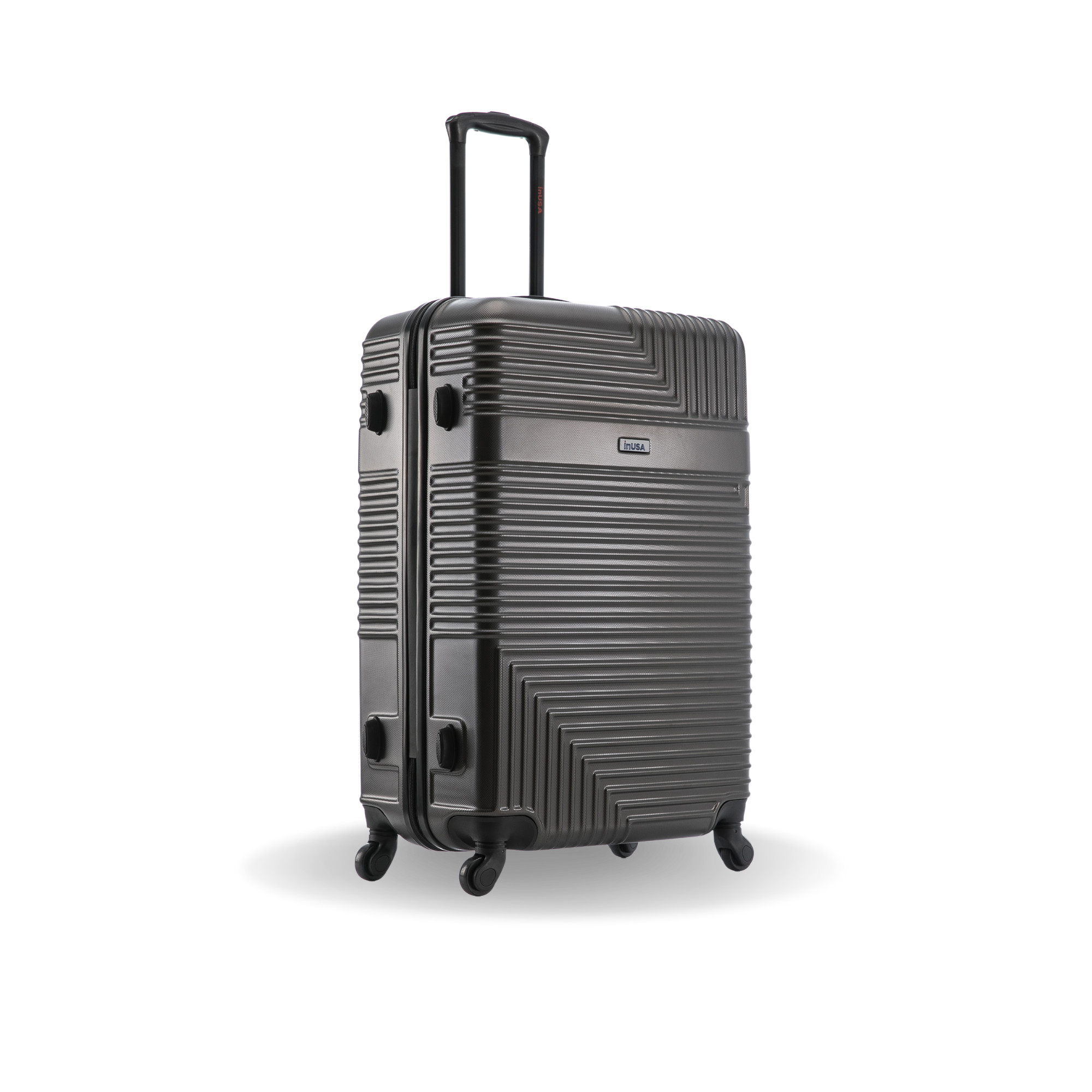 Black suitcase with a textured design on a white background