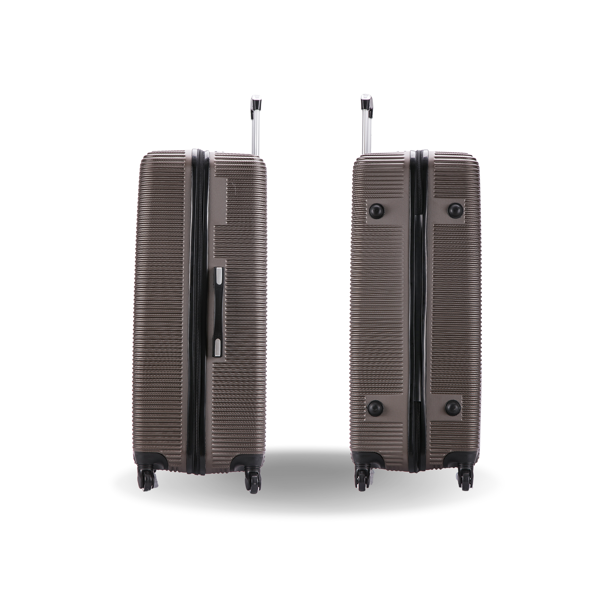 Two brown suitcases with textured surface on a white background