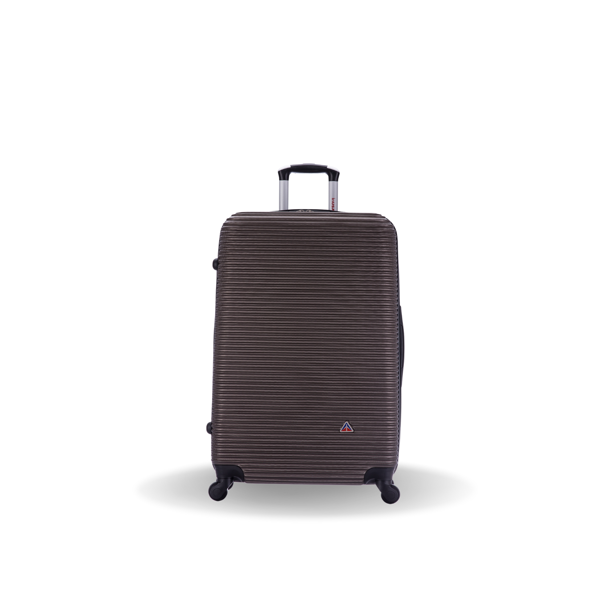 Brown striped suitcase on a white background