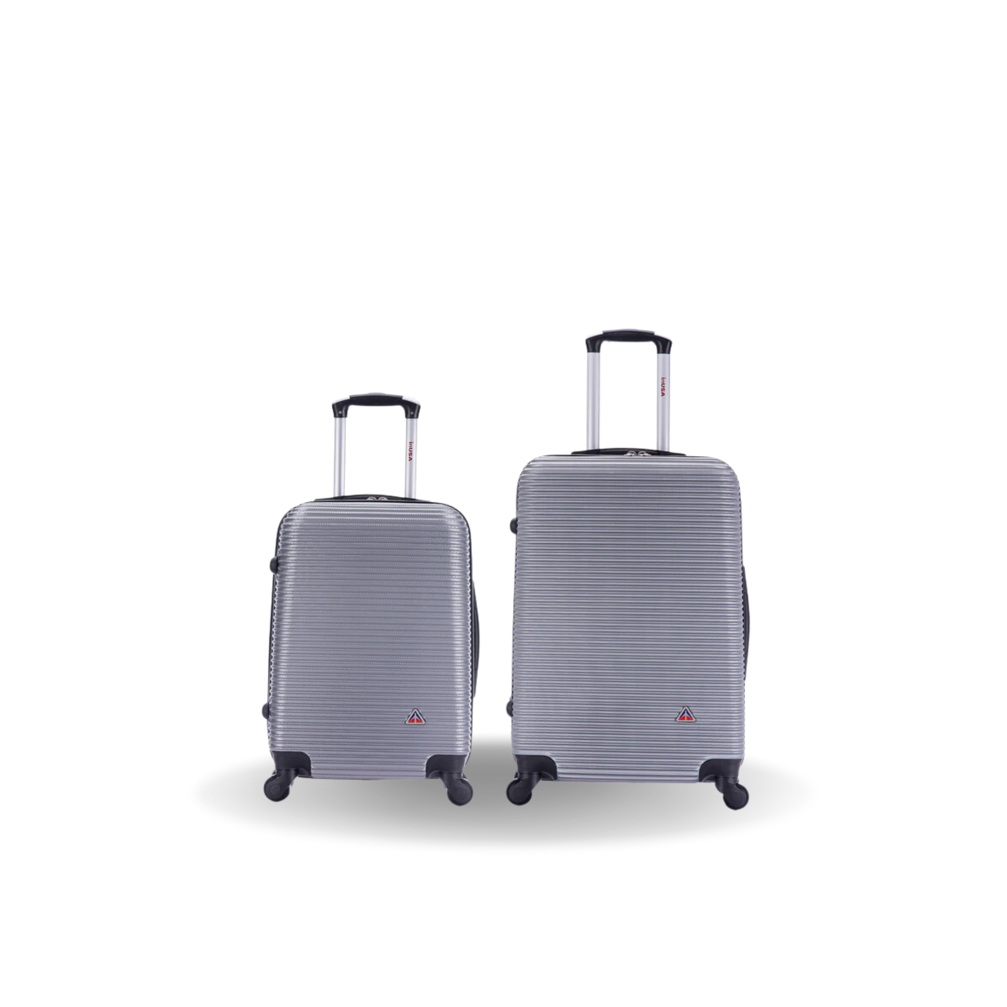 Two gray suitcases with wheels on a white background