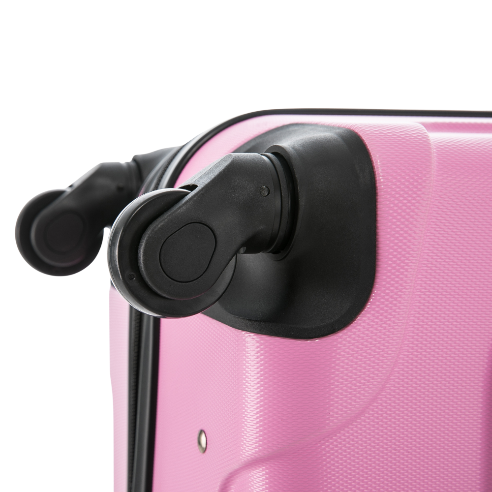 Close-up of a pink suitcase handle on a white background