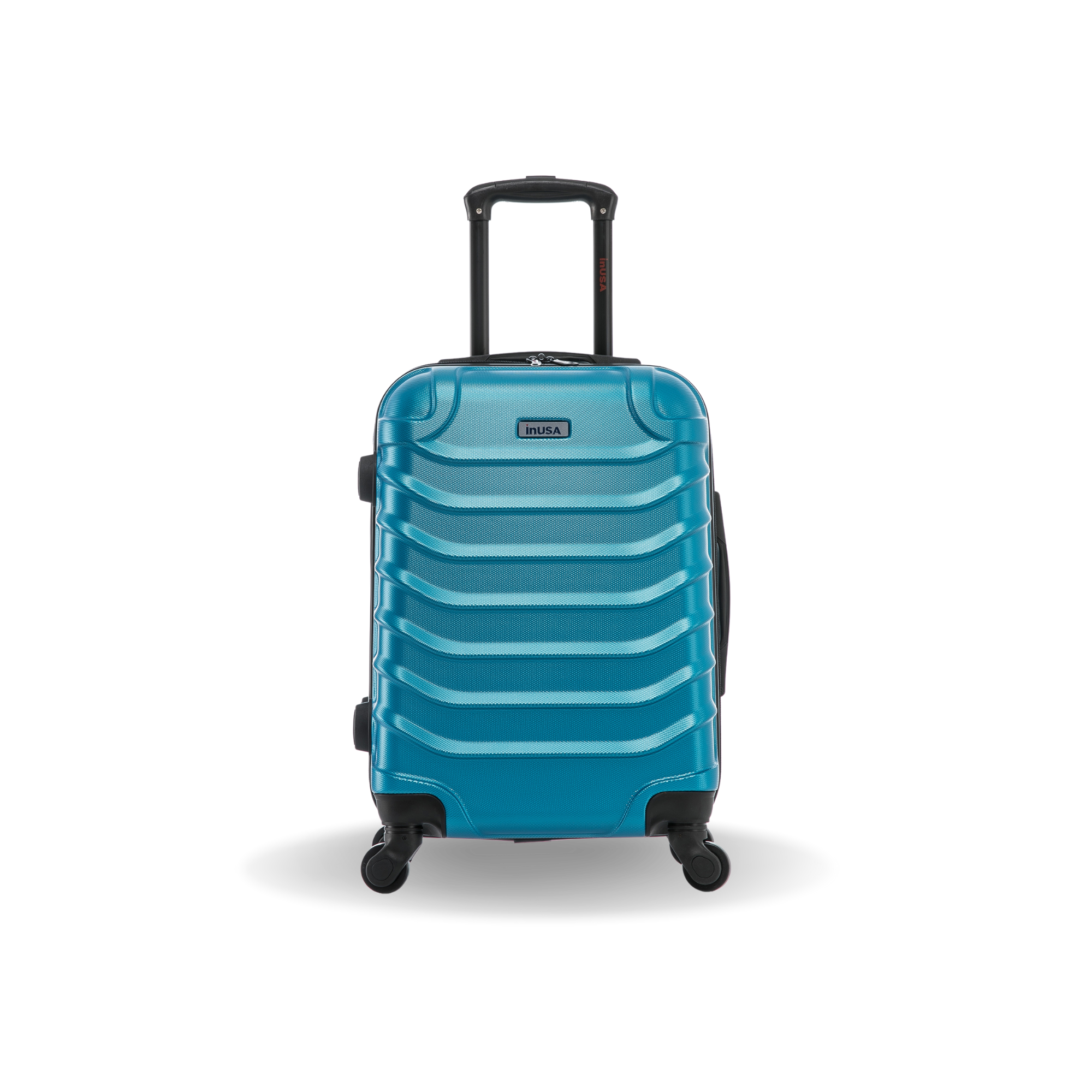 Blue suitcase with a handle on a white background