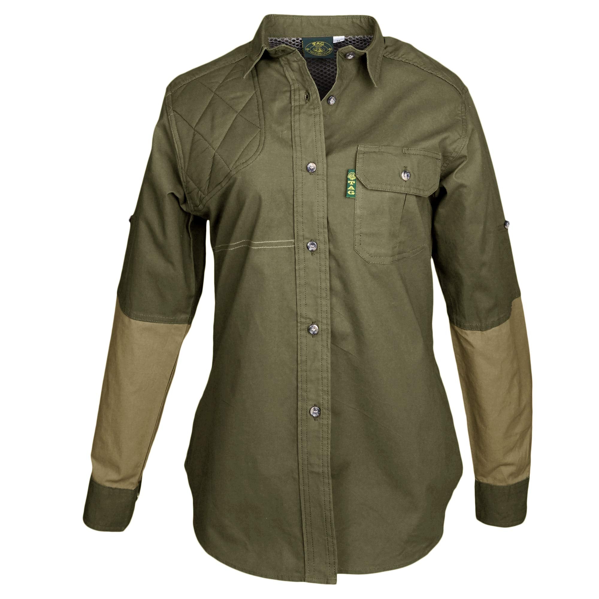 Green shirt with long sleeves on a white background