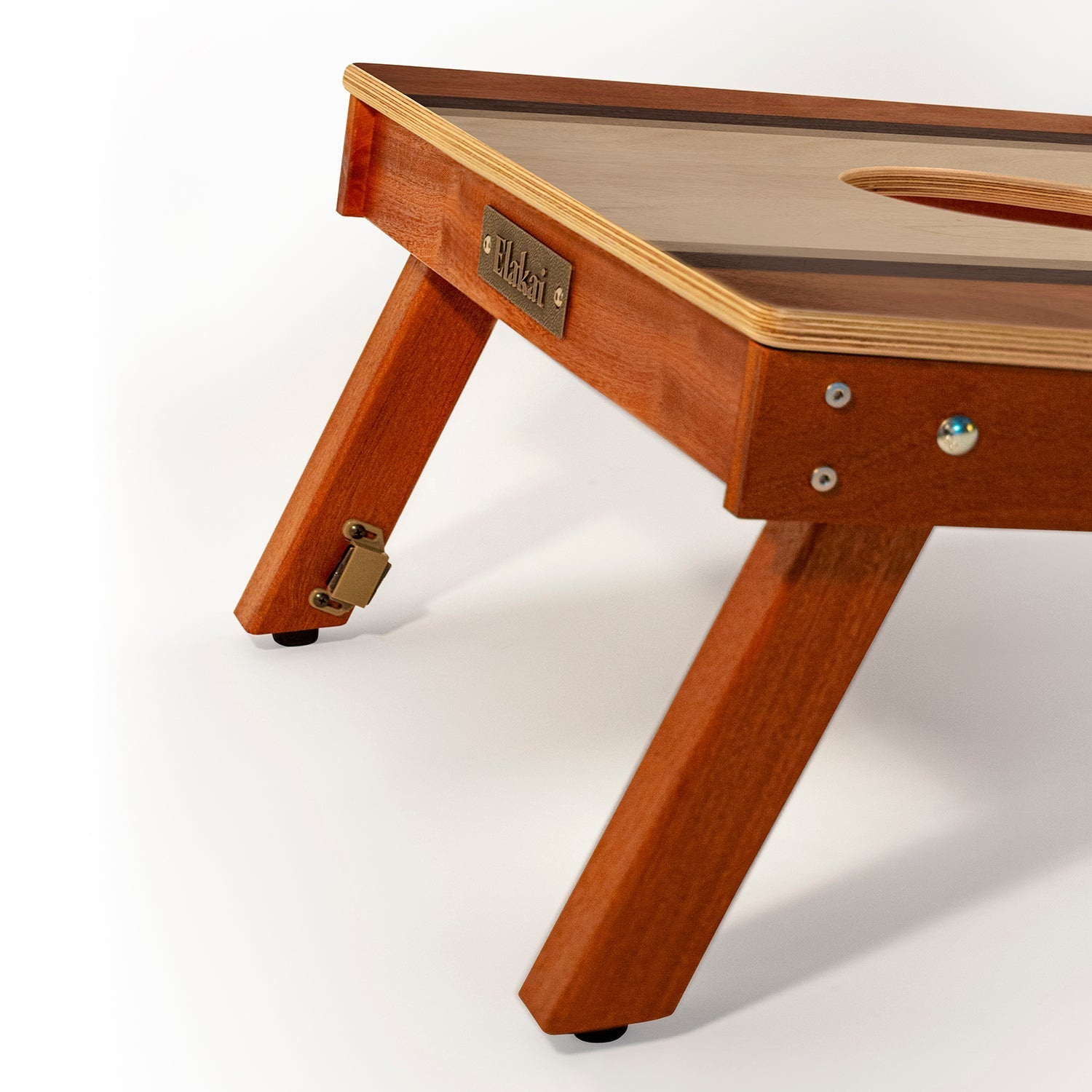 Wooden pet bed with a brand name on a white background