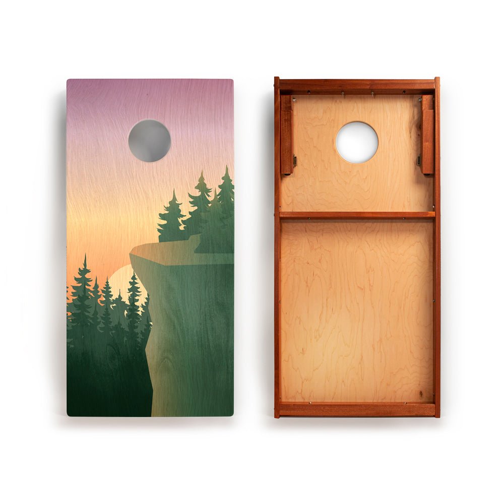 Wooden box with nature-themed design on one side and plain interior on the other.