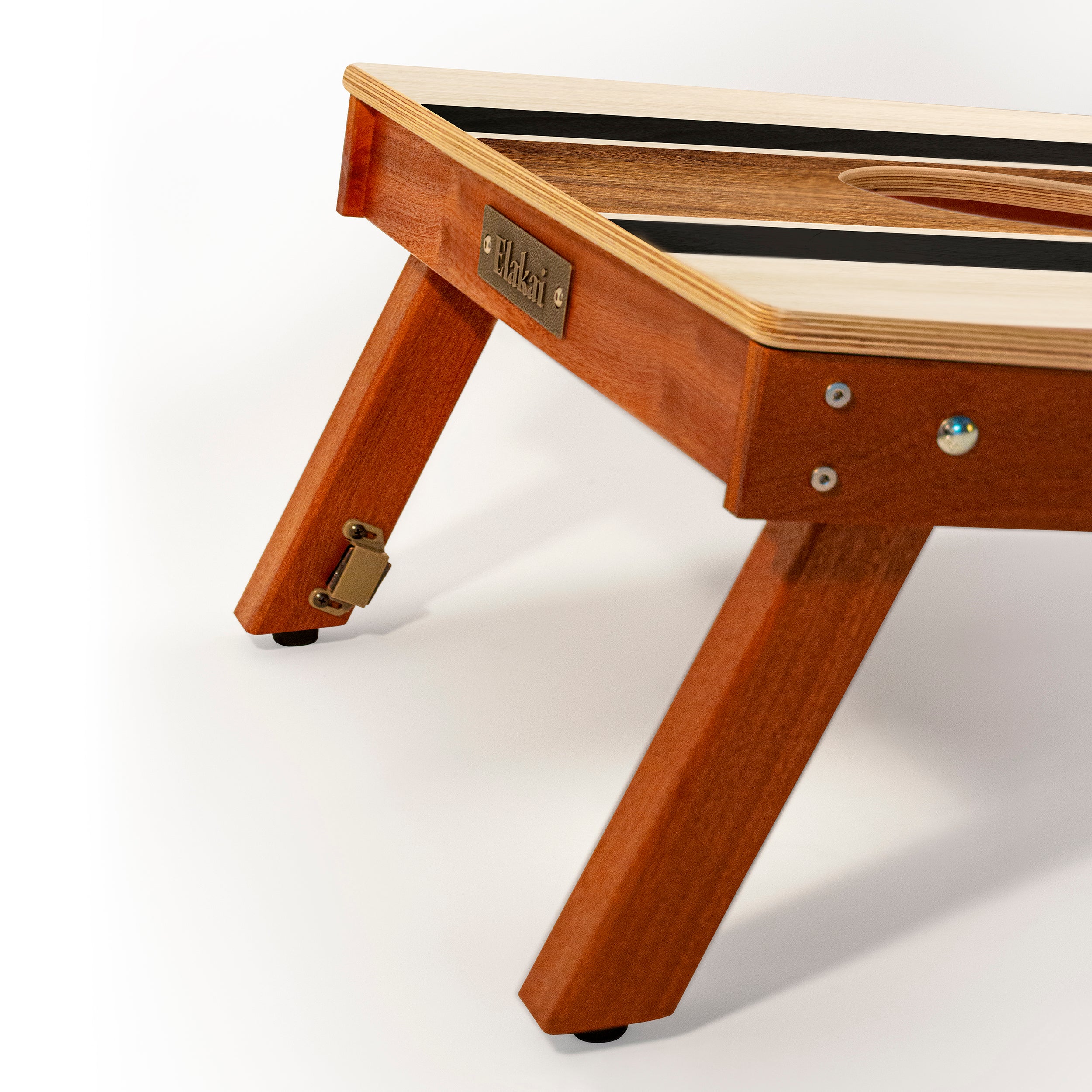 Wooden gaming table with a brand name on a white background