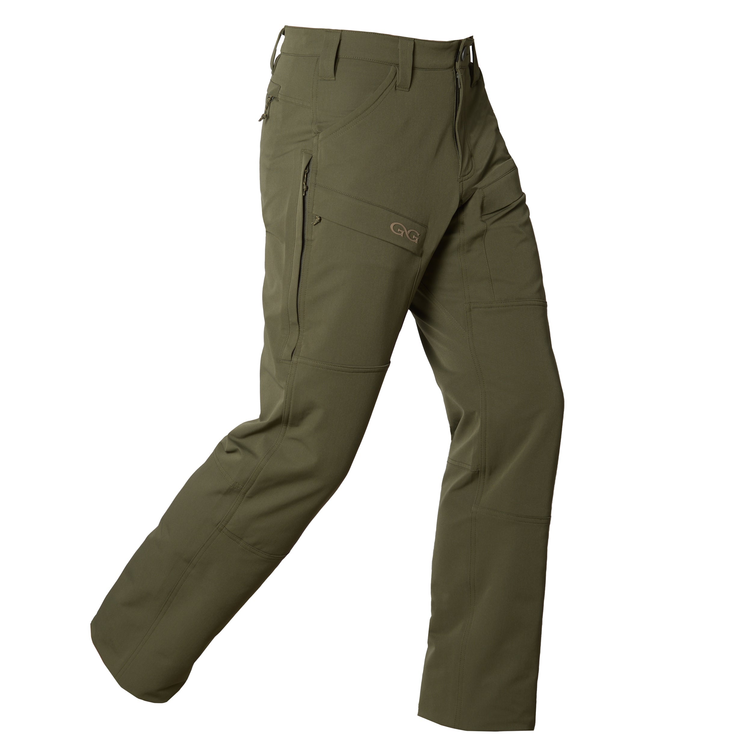 Olive green pants on a white background