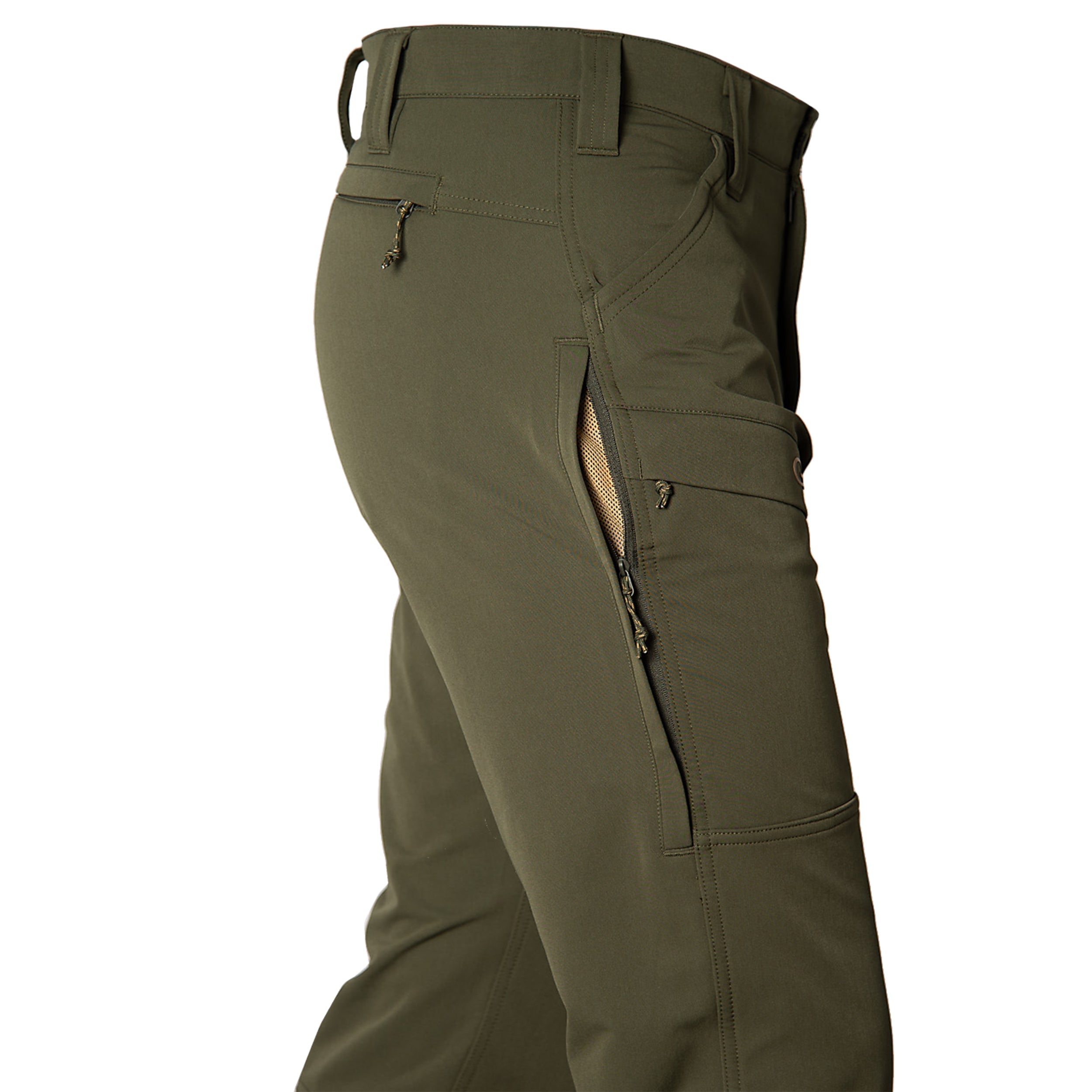 Olive green tactical pants on a white background