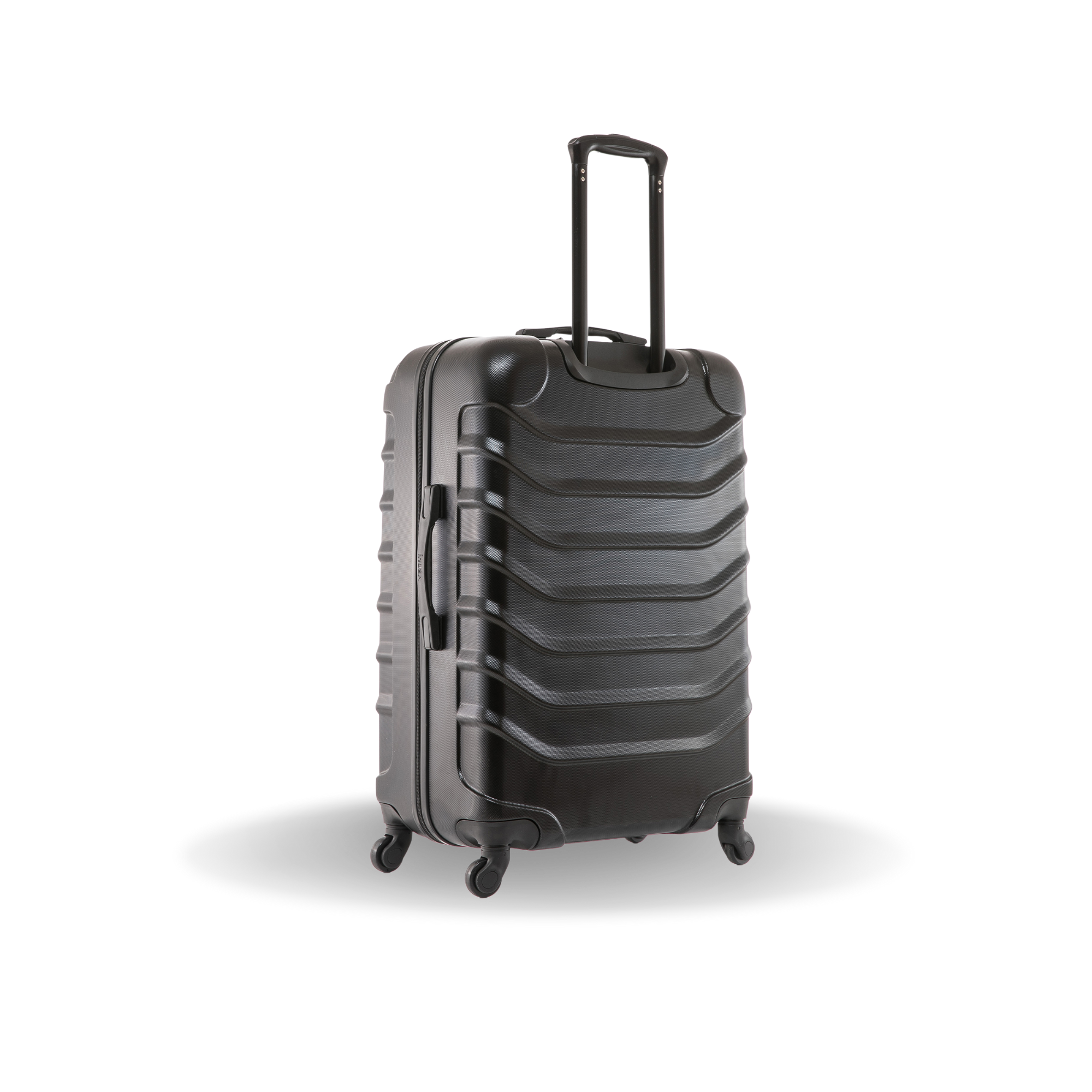 Black suitcase with a textured design on a white background