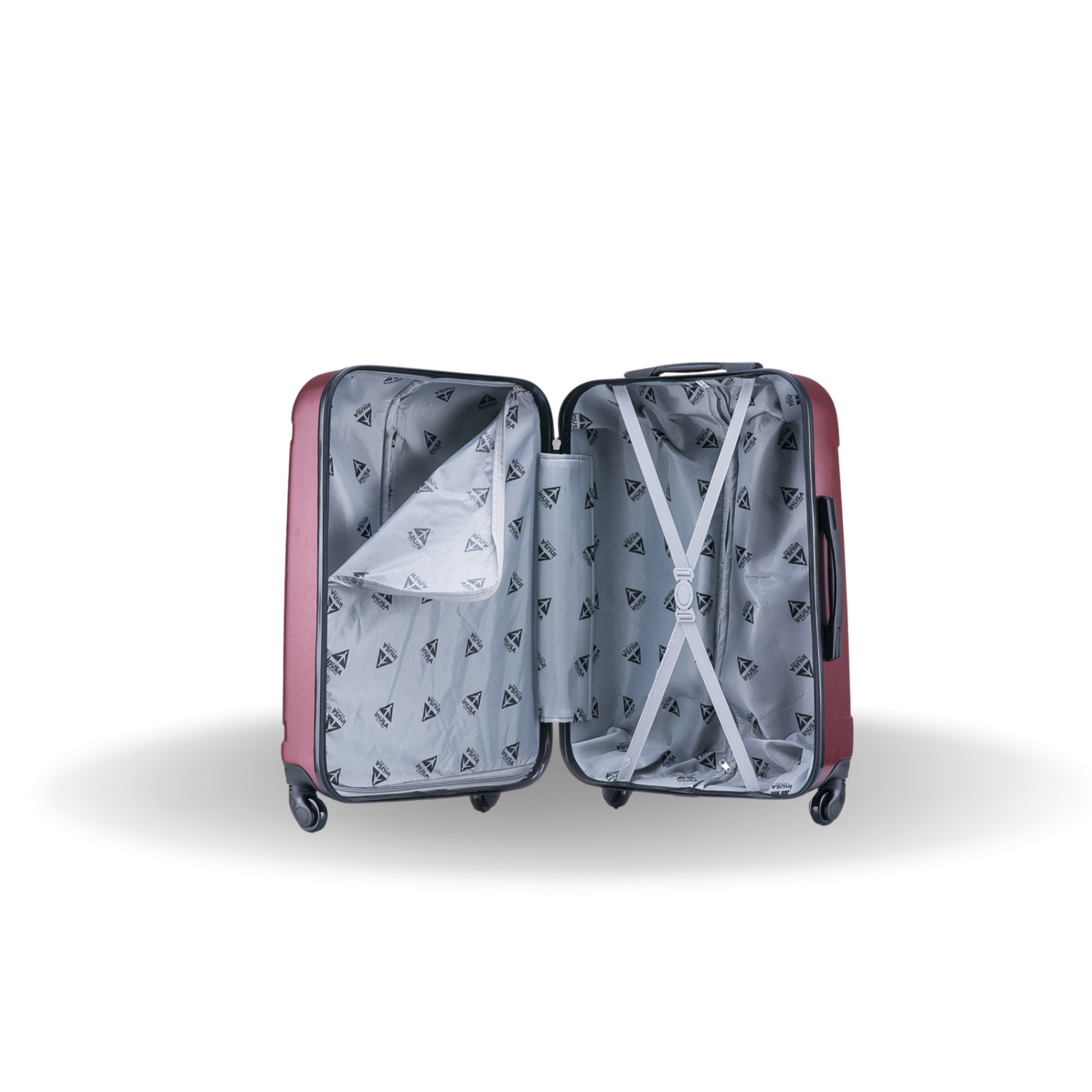Open suitcase with interior view on a white background
