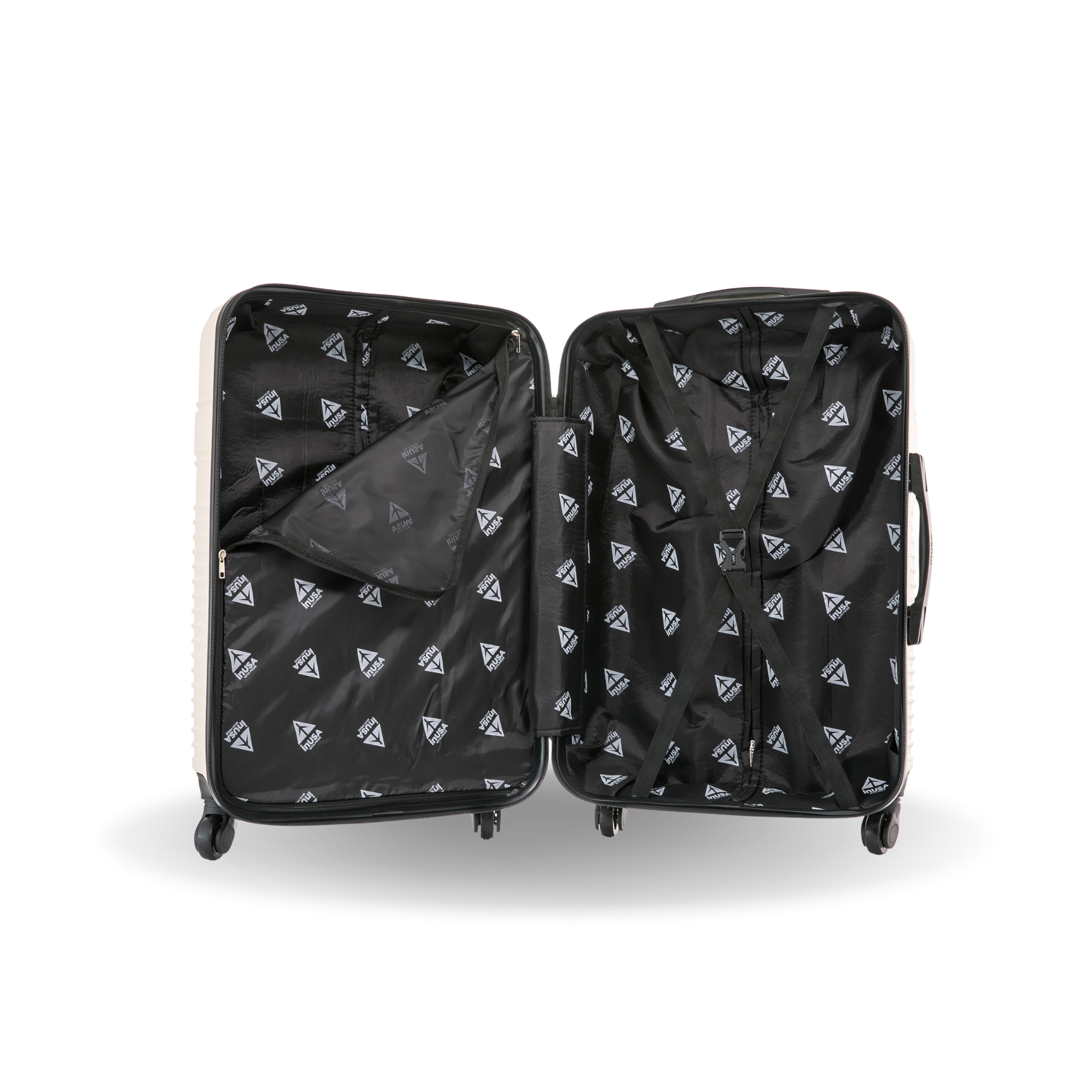 Black suitcase with triangle pattern on a white background