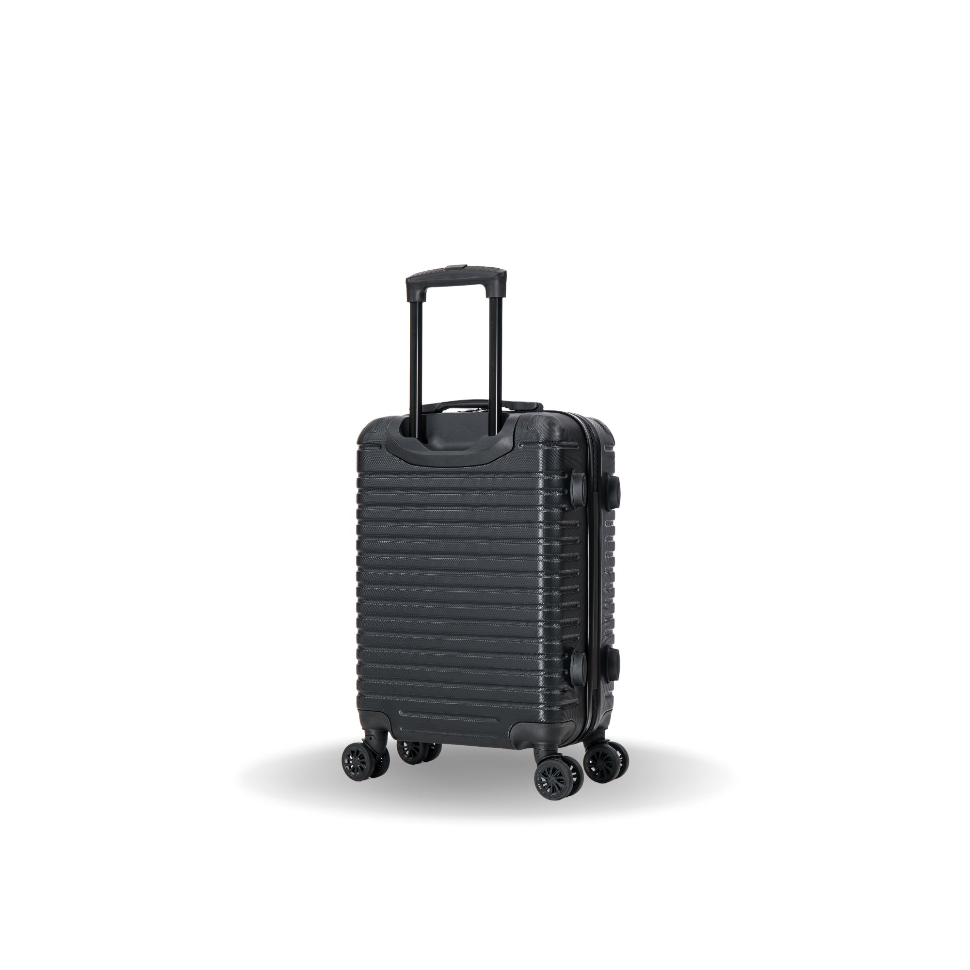 Black suitcase with wheels on a white background