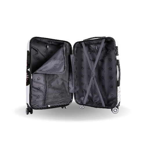 Open suitcase with interior view on a white background