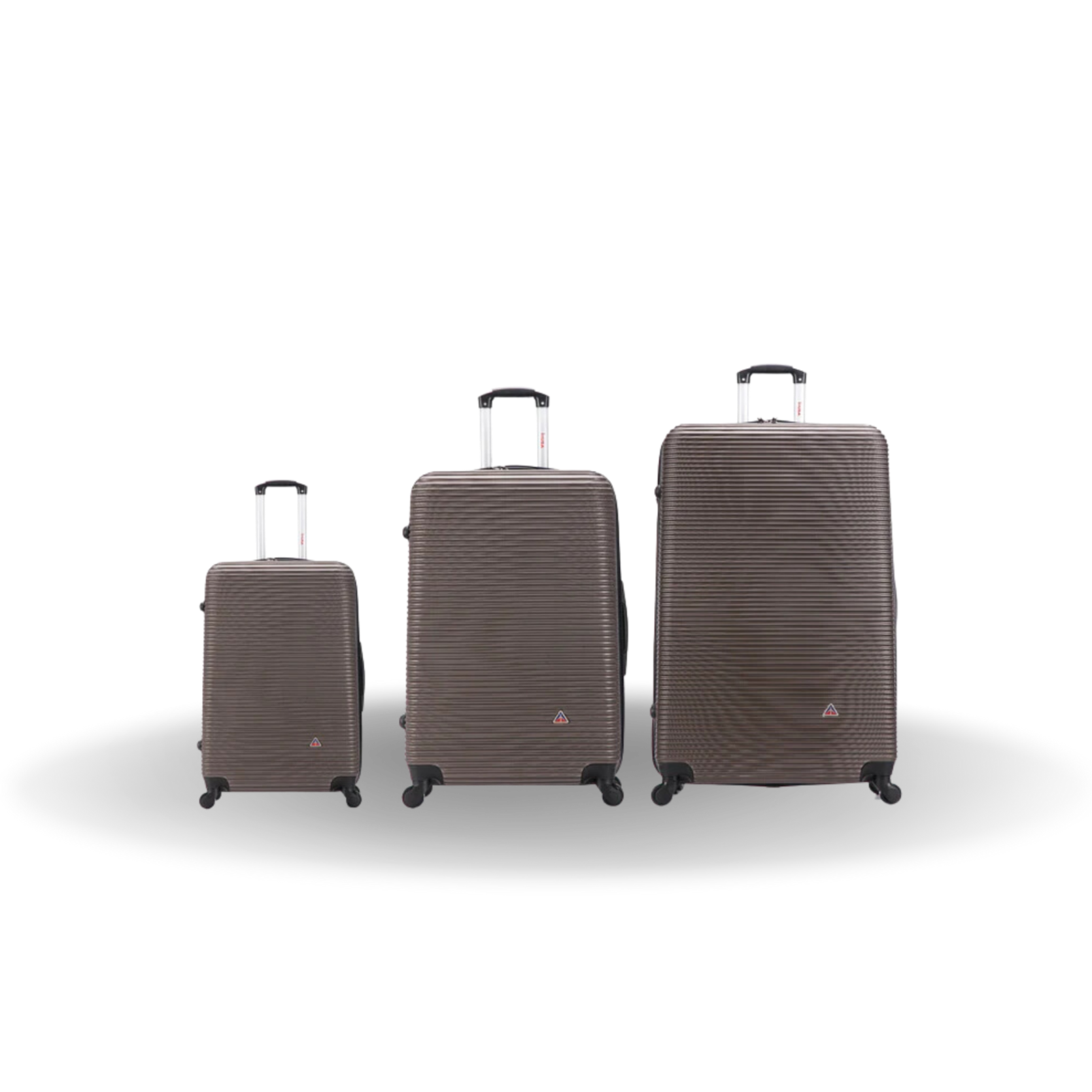 Three suitcases of different sizes on a white background