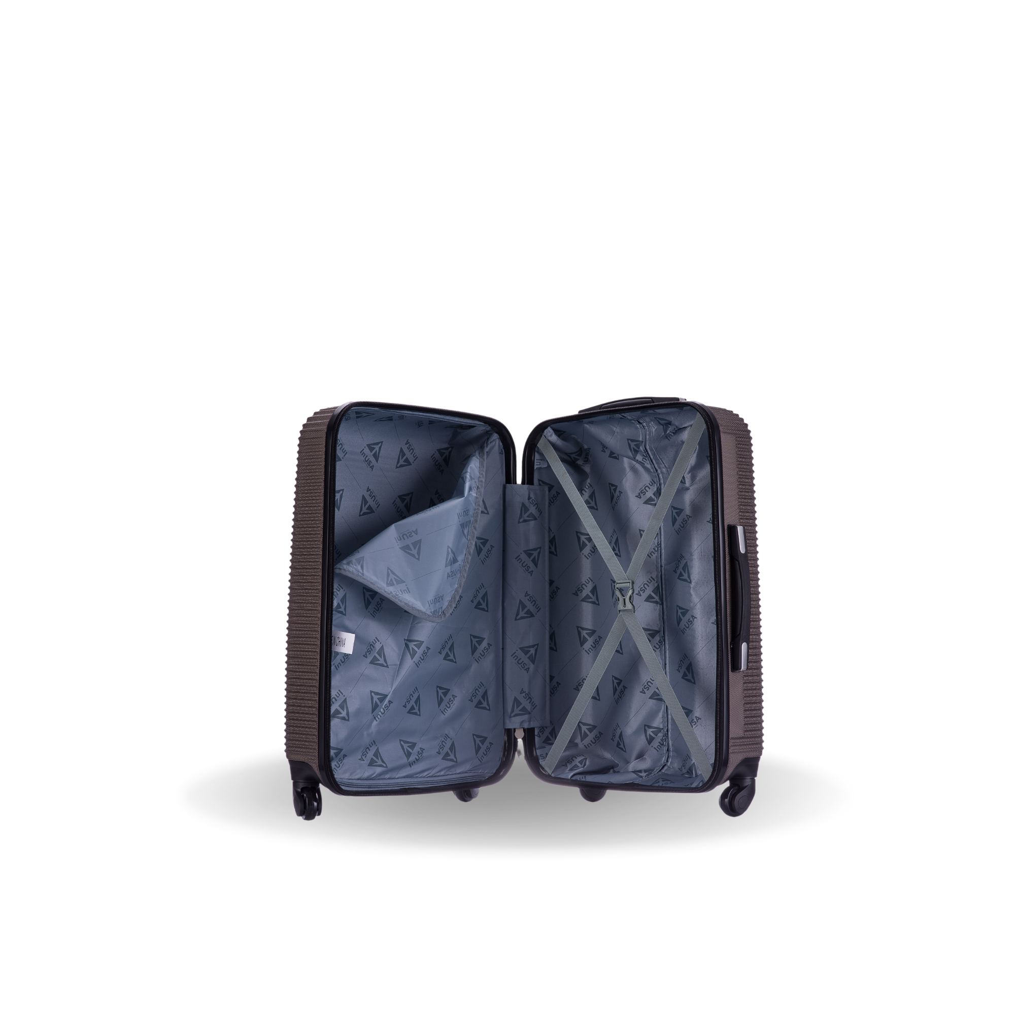 Open suitcase with interior view on a white background