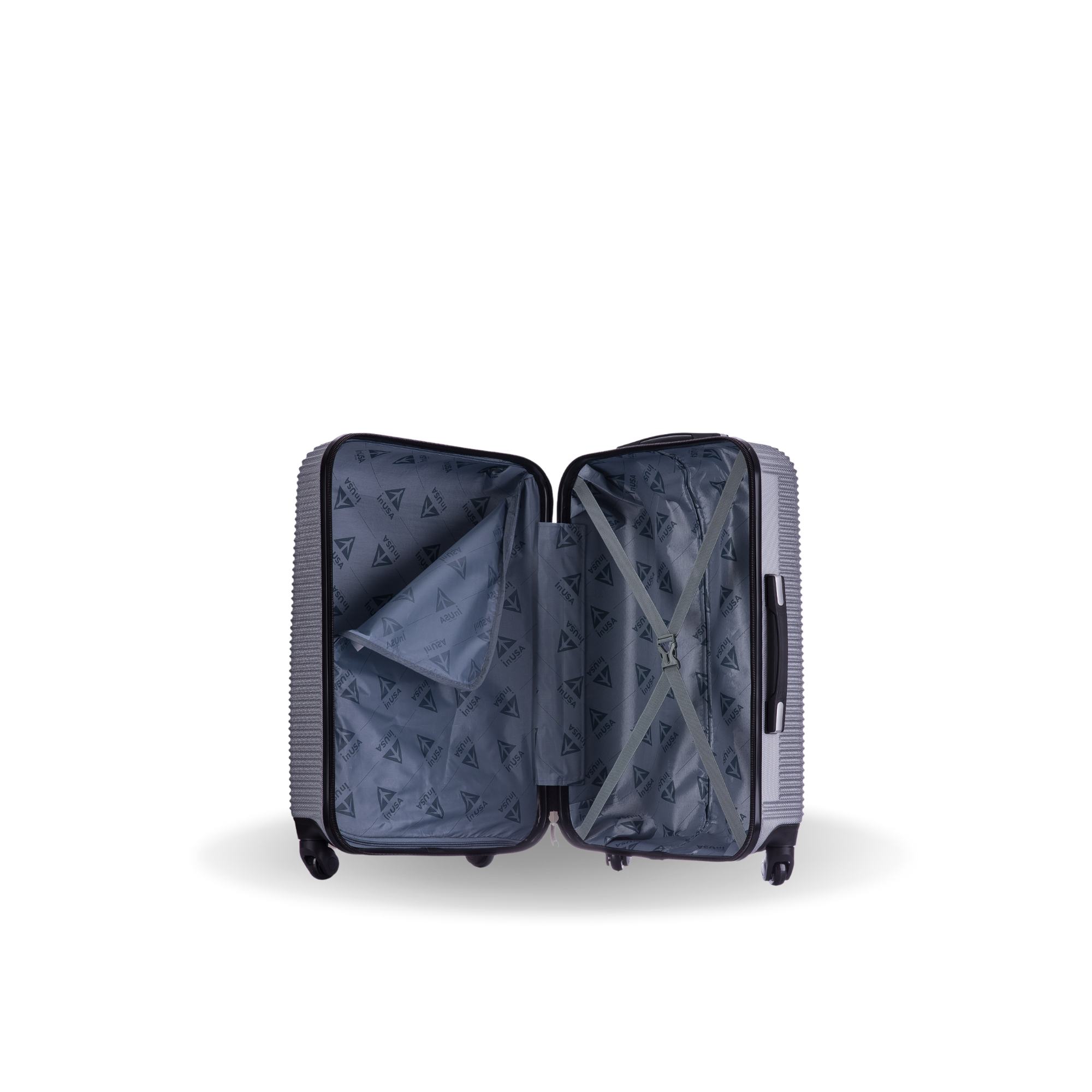 Open suitcase with interior view on a white background