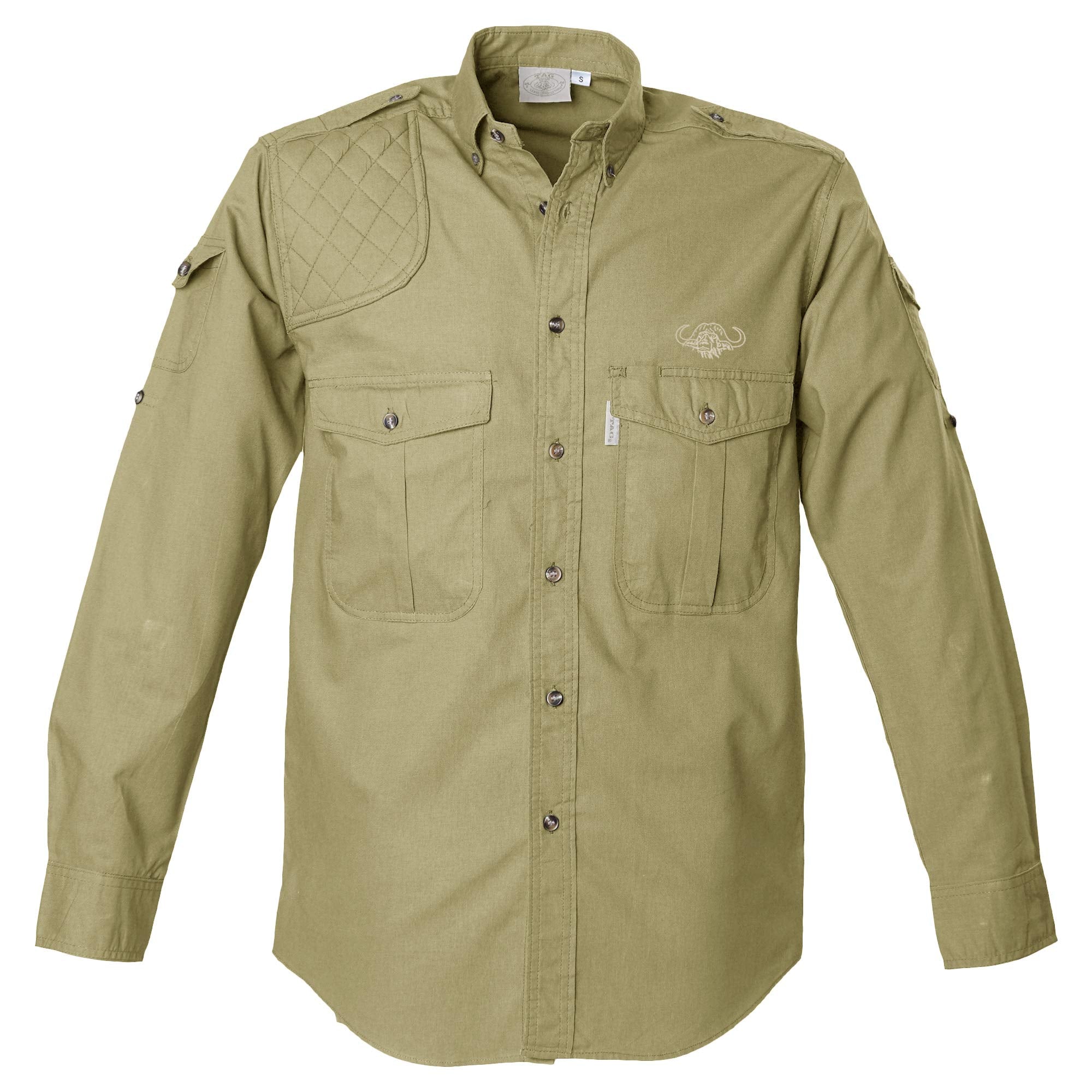 TAG Safari Shooter Shirt for Men with Embroidered Buffalo Logo - L/Sleeve