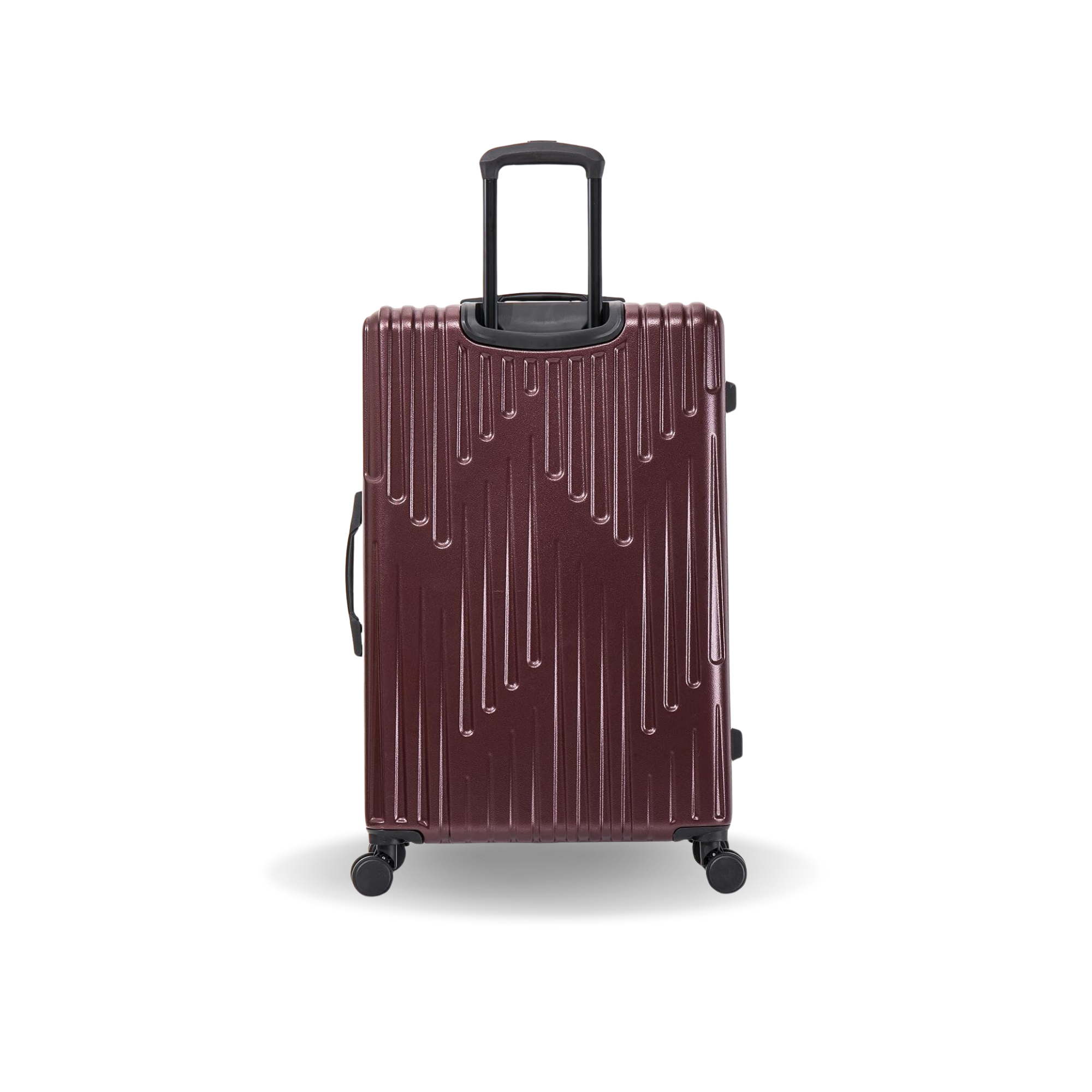 Maroon suitcase with a textured surface on a white background