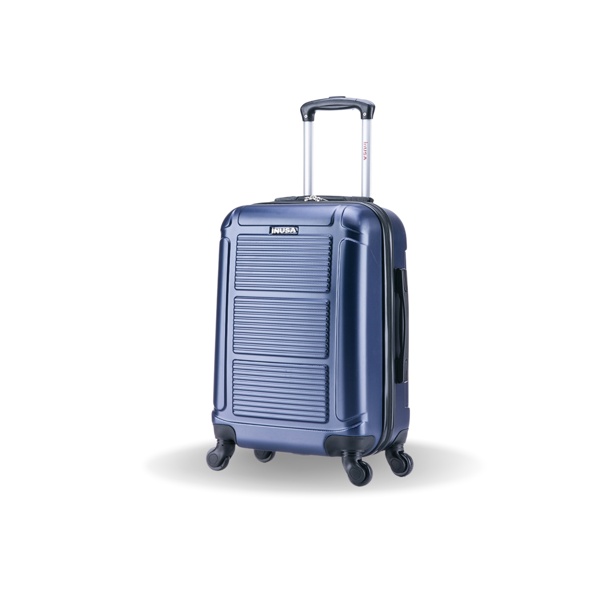 Blue suitcase with a textured surface on a white background