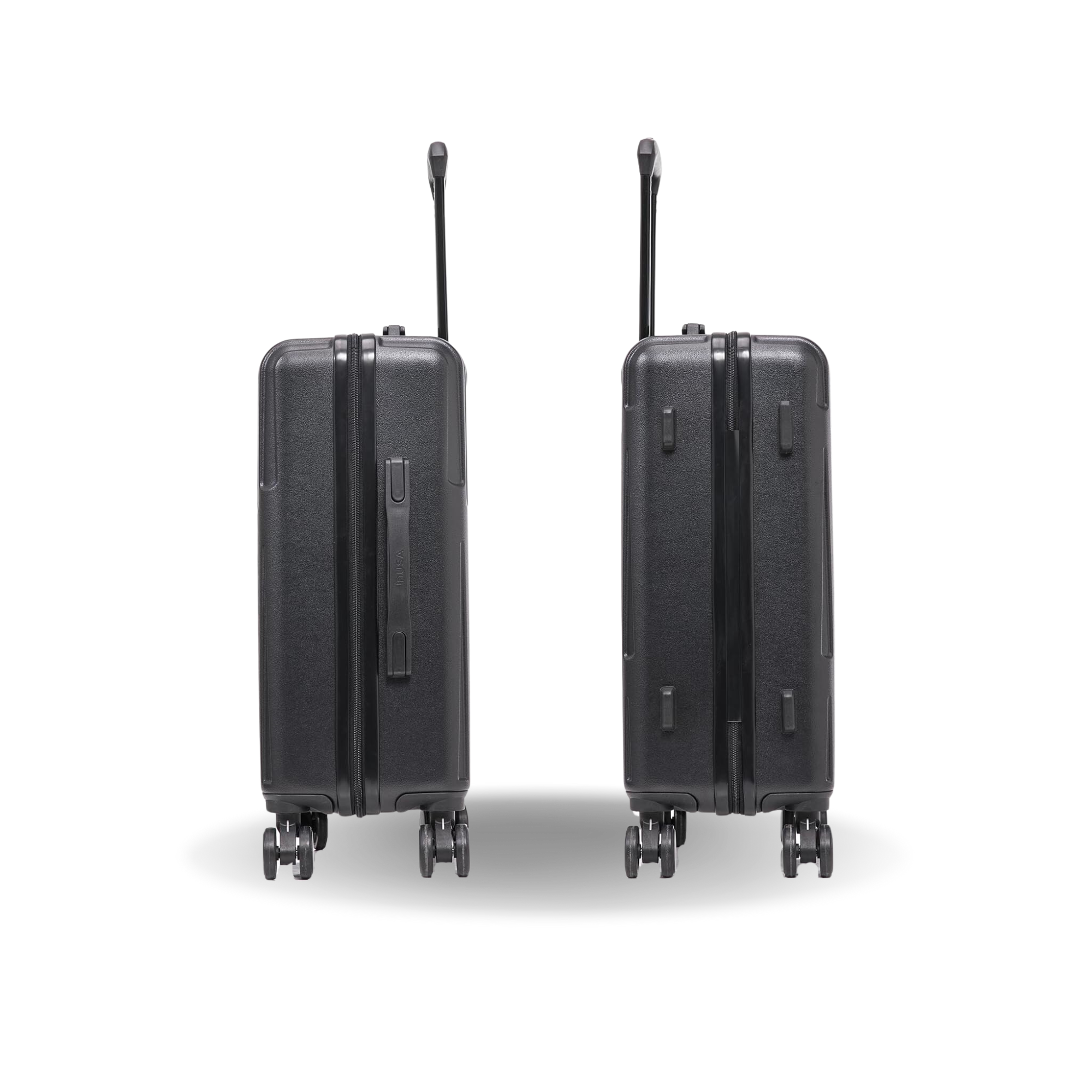 Two black suitcases on a white background