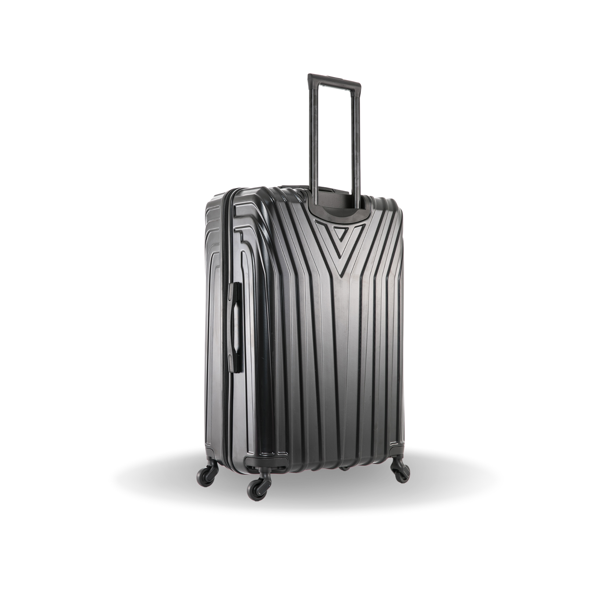 Black suitcase with a geometric design on a white background