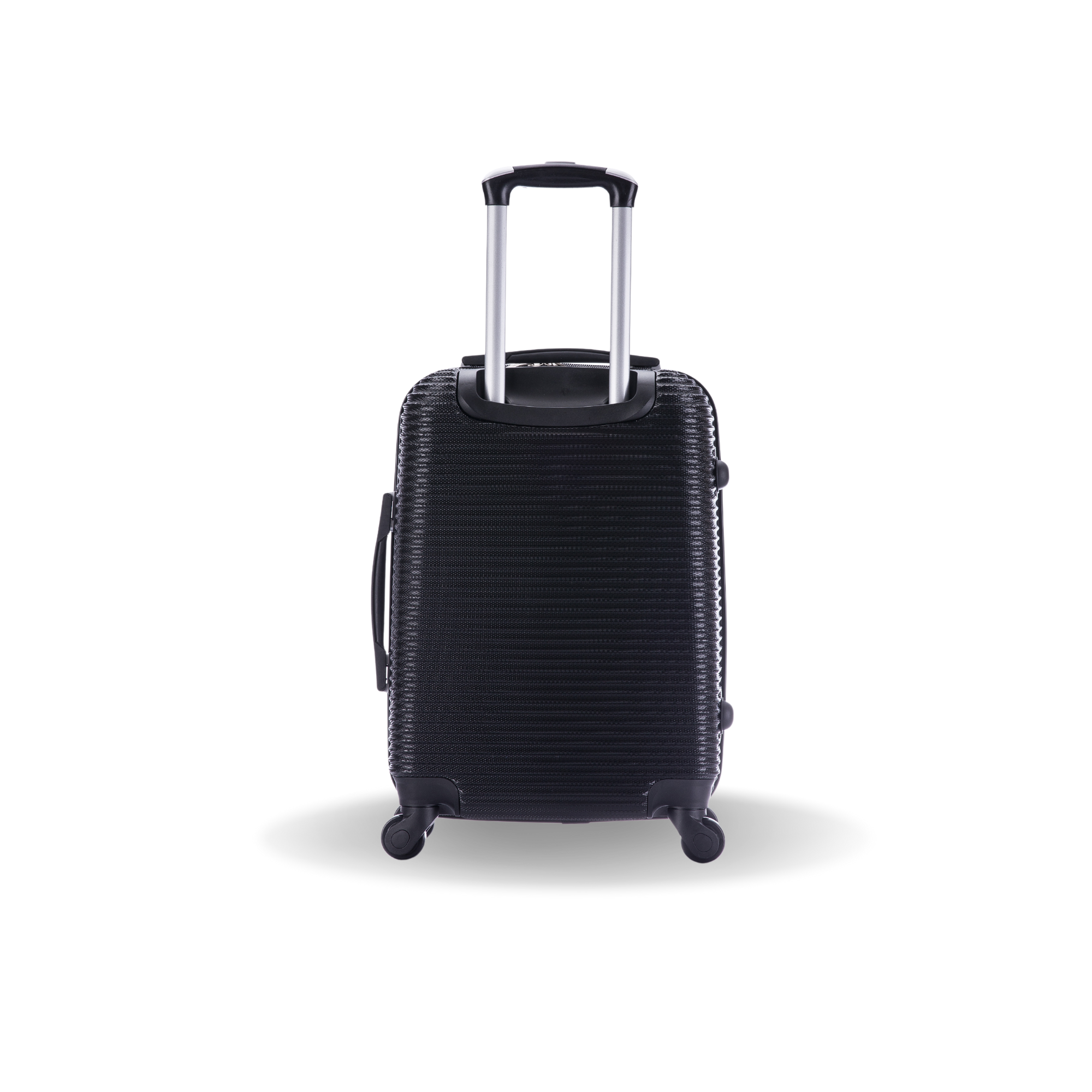 Black suitcase with a textured surface on a white background