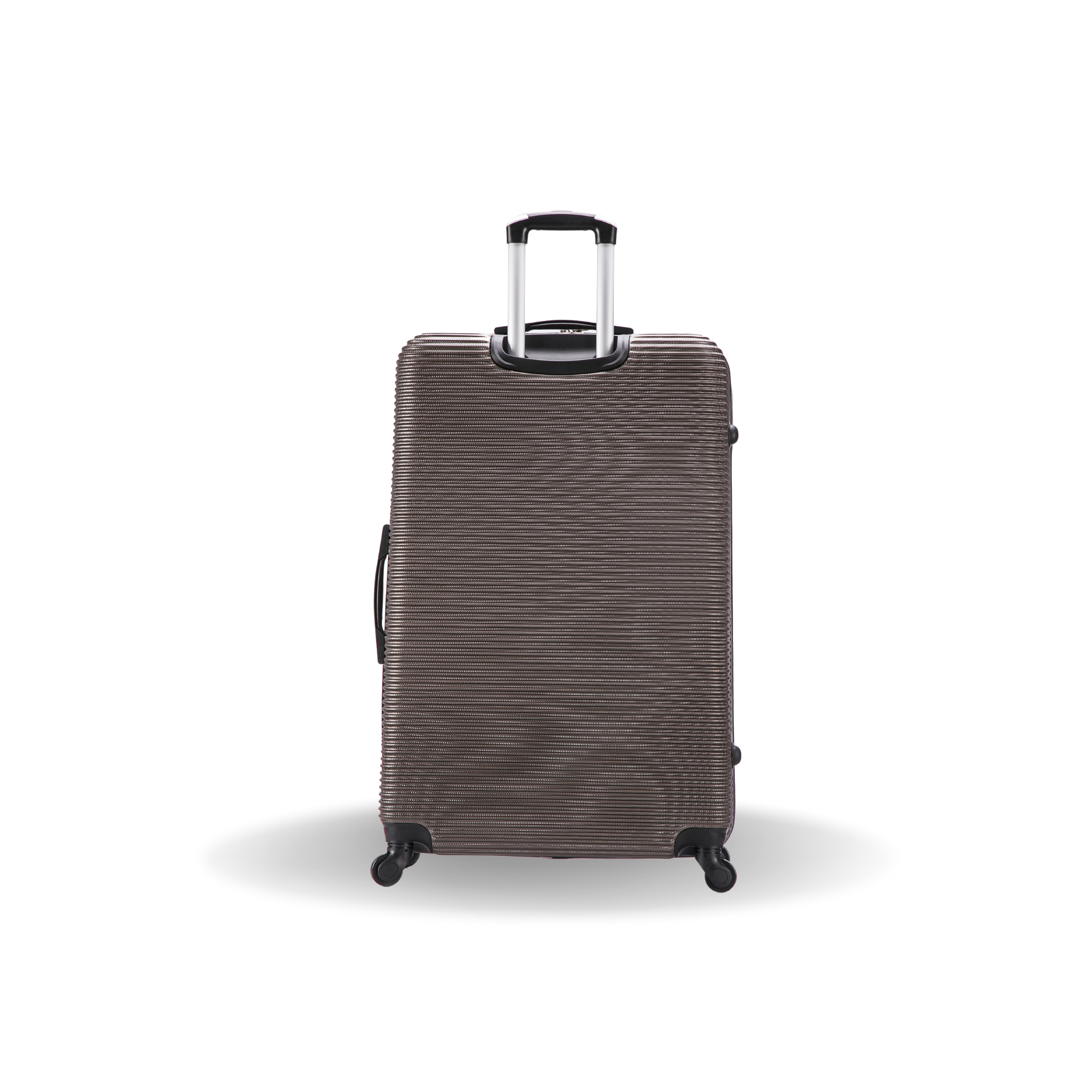 Brown suitcase with wheels on a white background