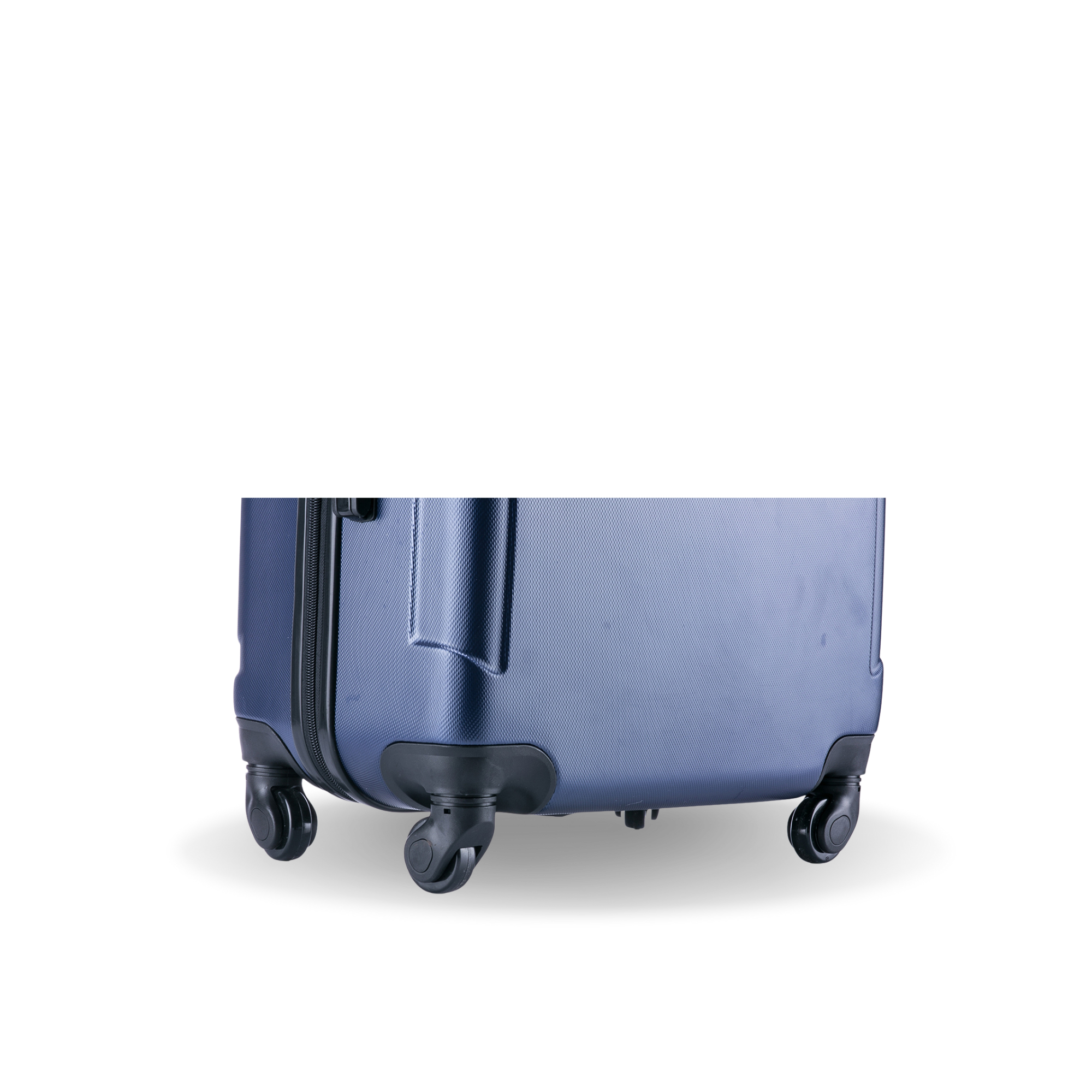 Blue suitcase with wheels on a white background