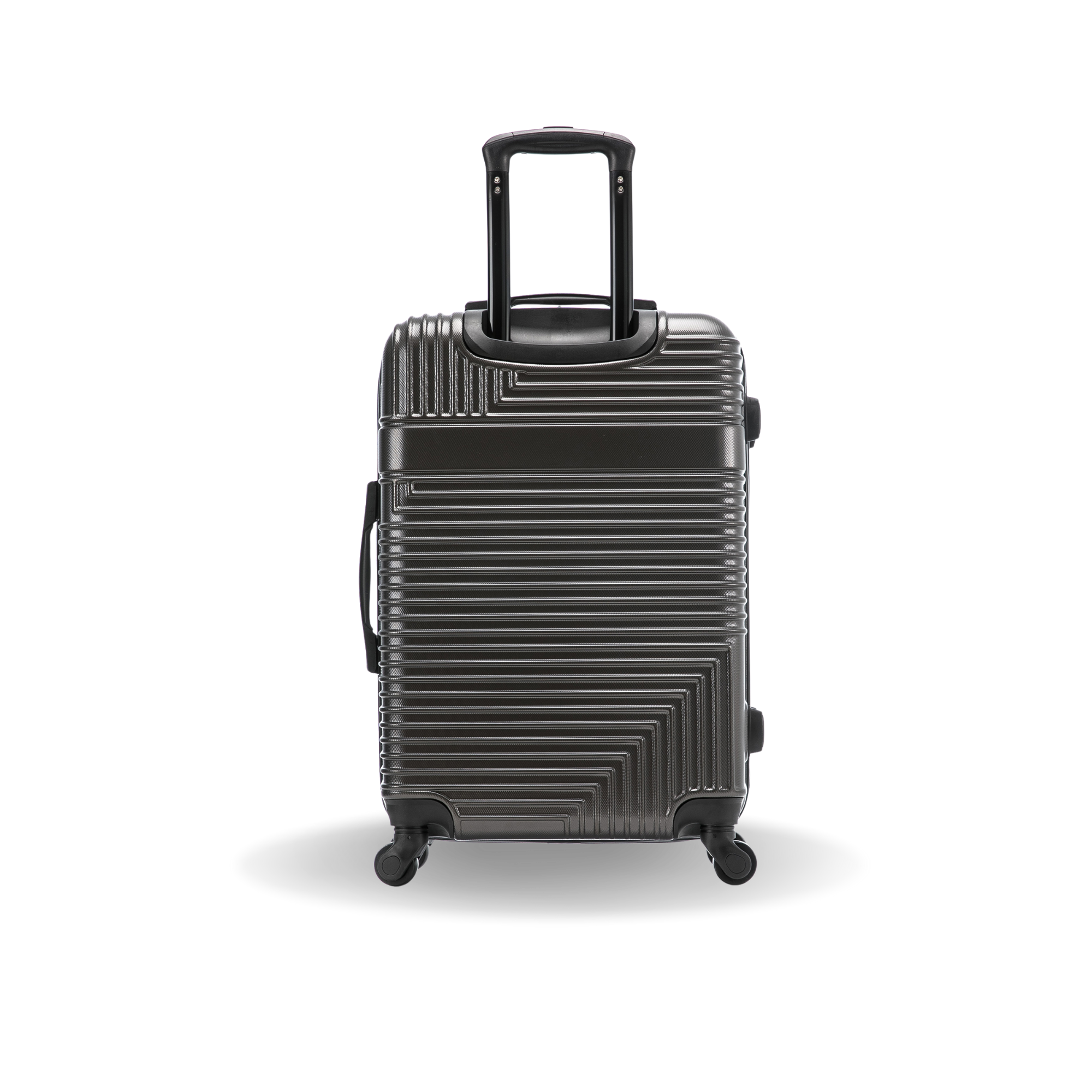 Black suitcase with a geometric pattern on a white background