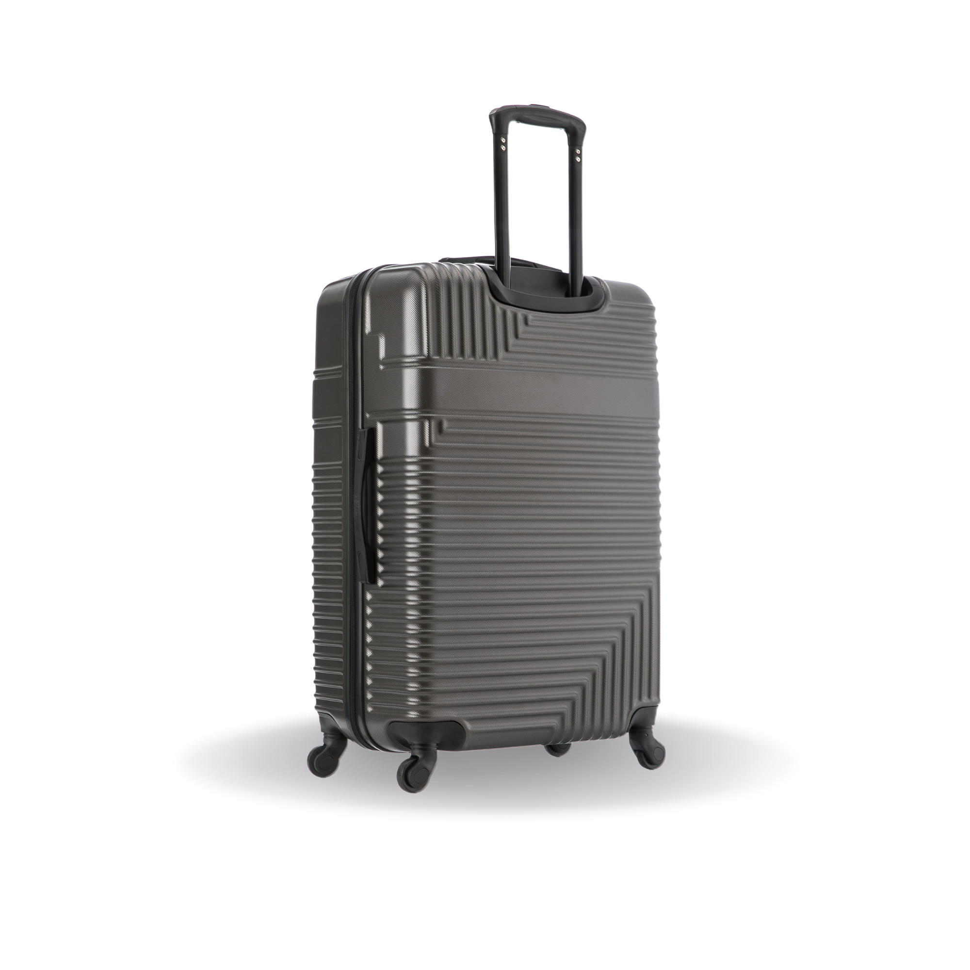 Gray suitcase with a textured design on a white background