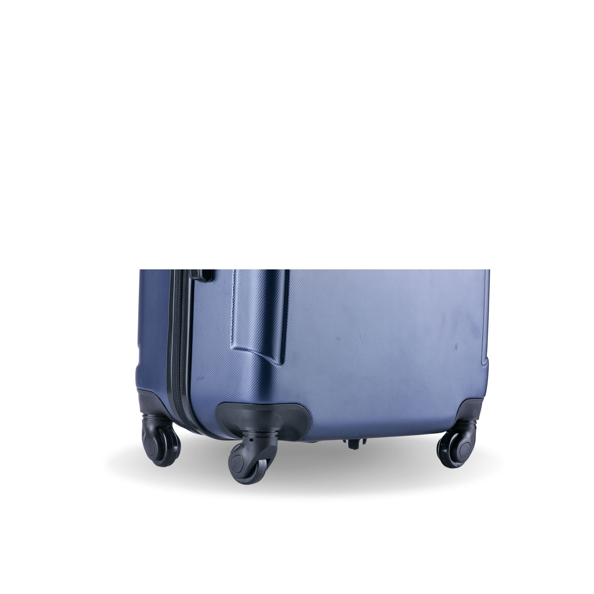 Blue suitcase with wheels on a white background