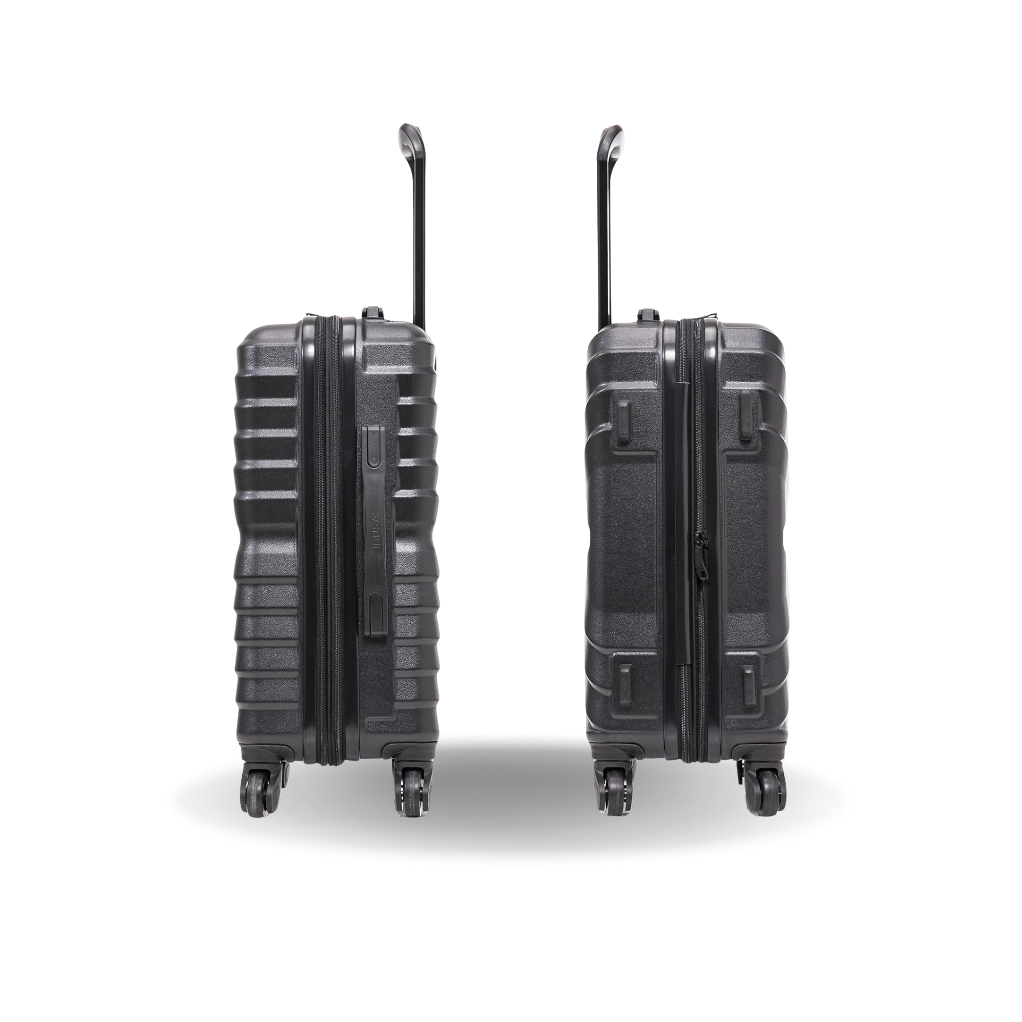 Two black suitcases on a white background