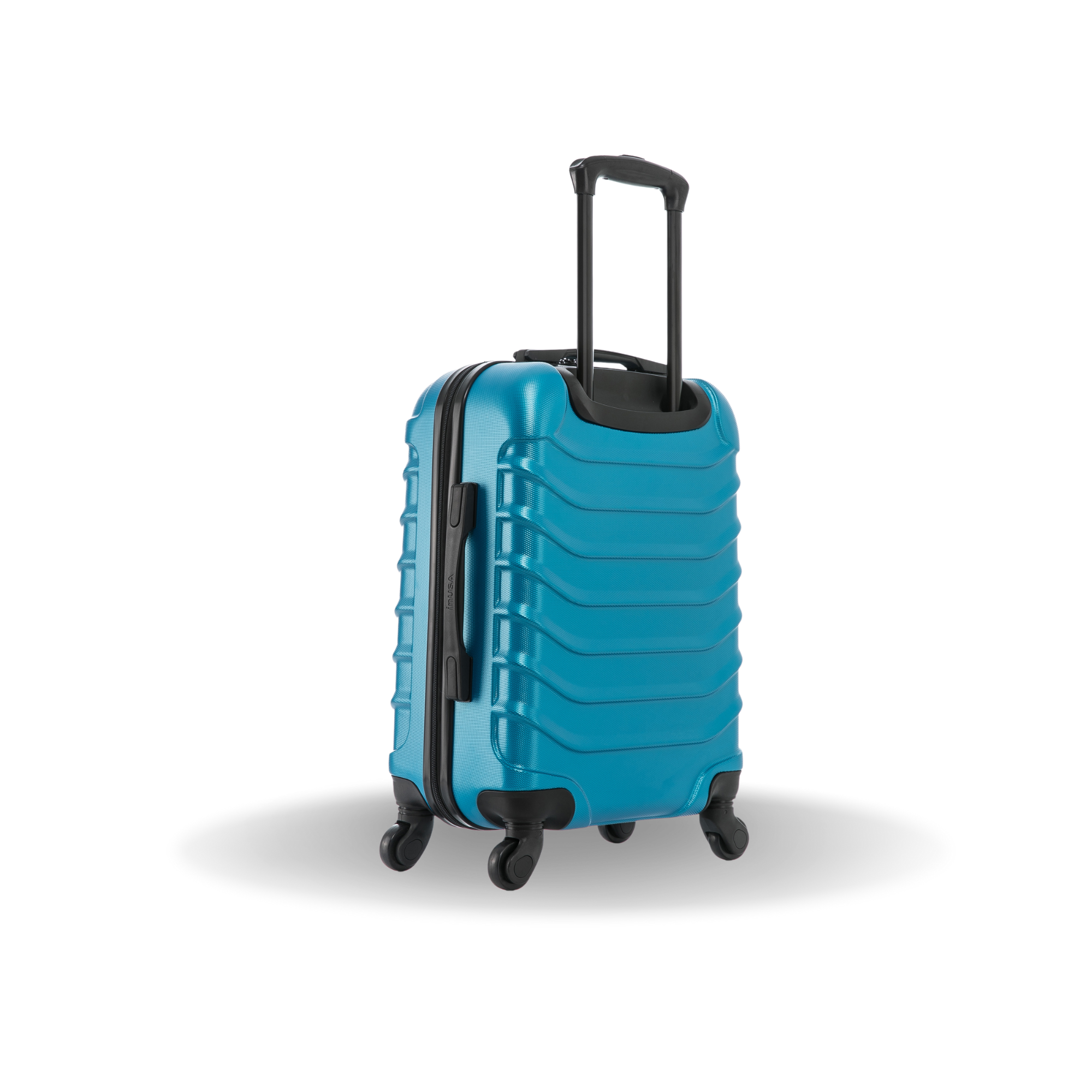 Blue suitcase with a textured surface on a white background